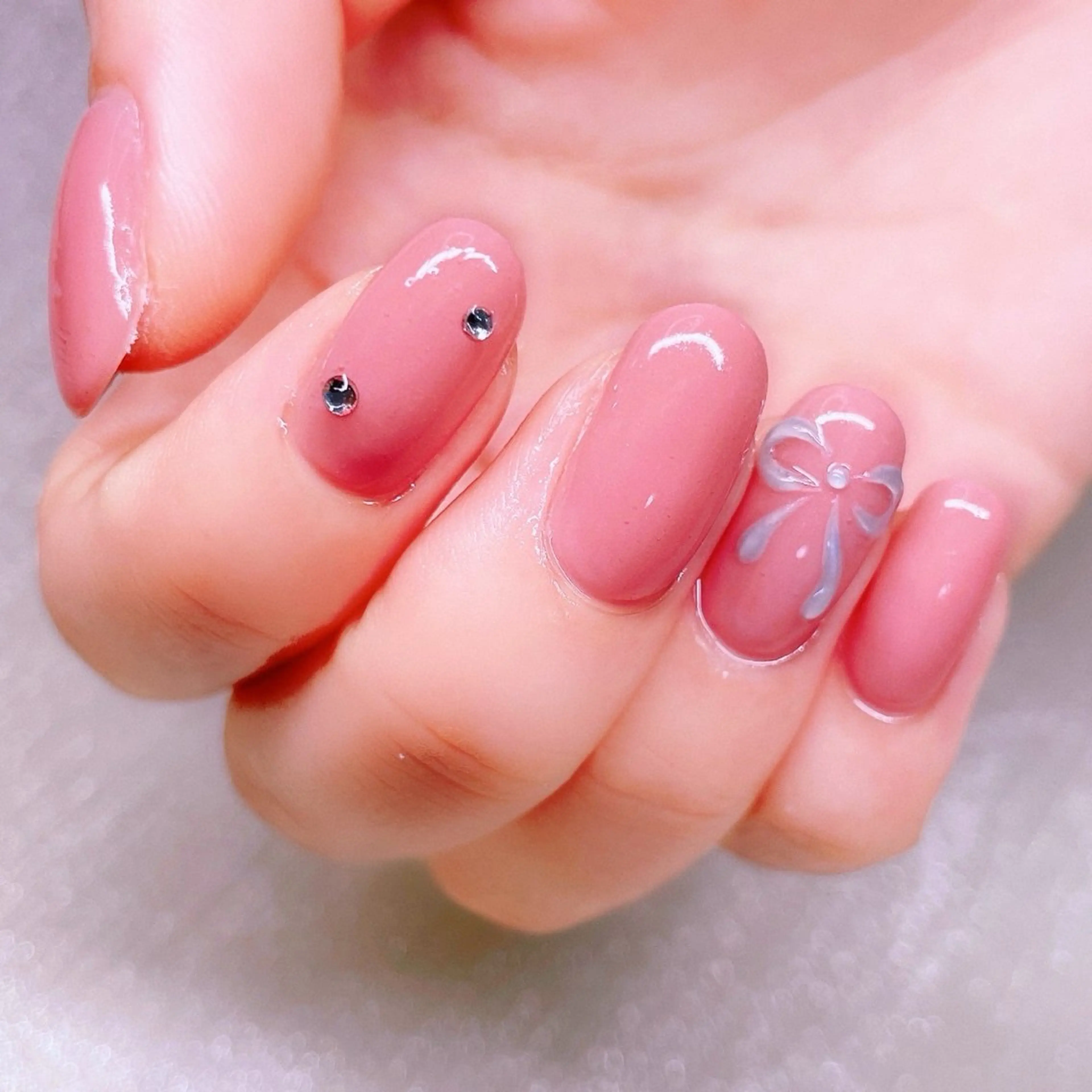 ネイル 長さ出し ストーンネイル ハンドネイル Nailist suzuのネイルデザイン