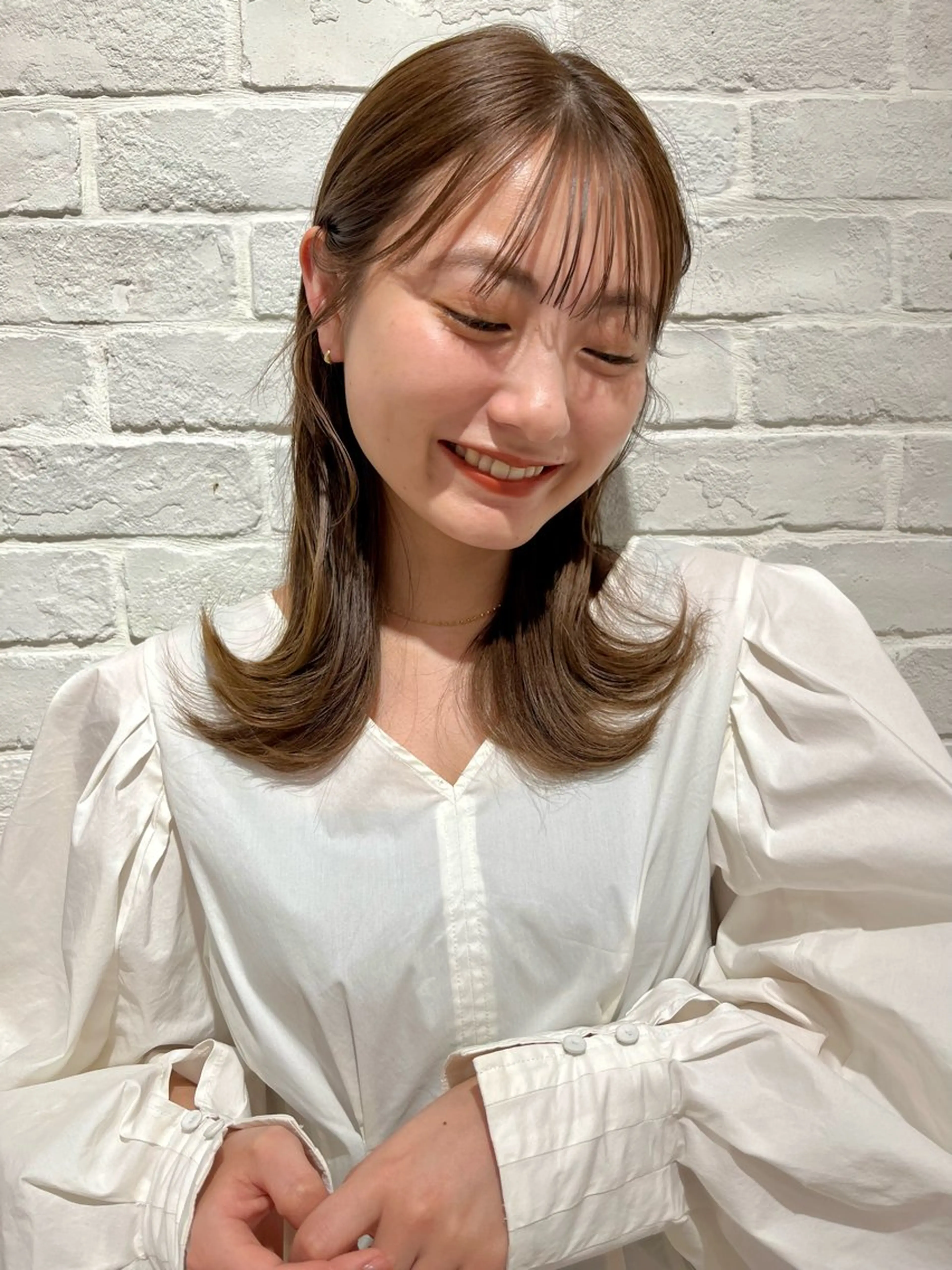 セミロング カラー 顔周りカット レイヤーカット カット ヘアカラー 【韓国ヘア×透明感 カラー】笹谷 莉未のヘアスタイル