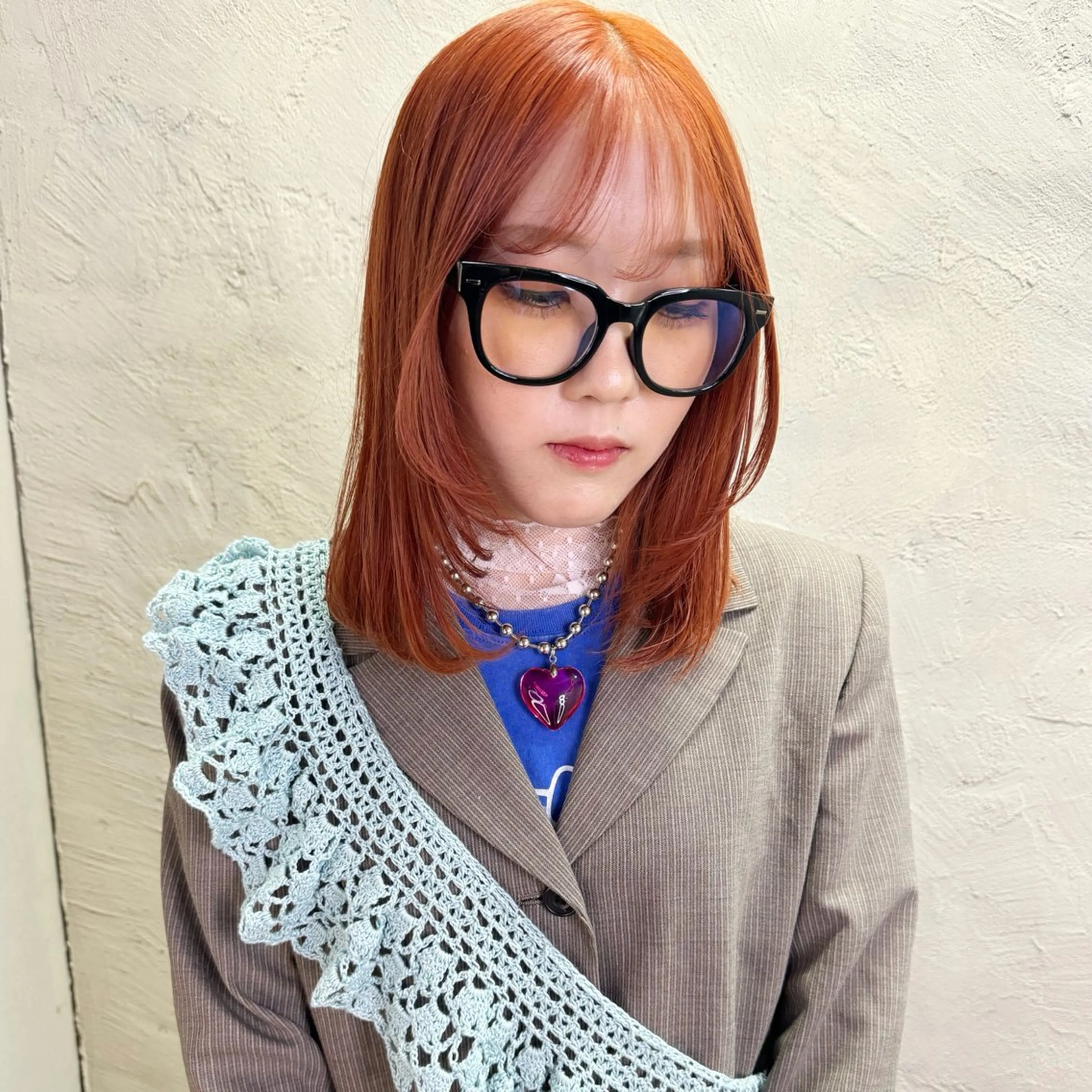 ミディアム カラー オレンジ カット ヘアカラー トリートメント ボブ×柔らかいカラー 🌷misaki𓍼のヘアスタイル