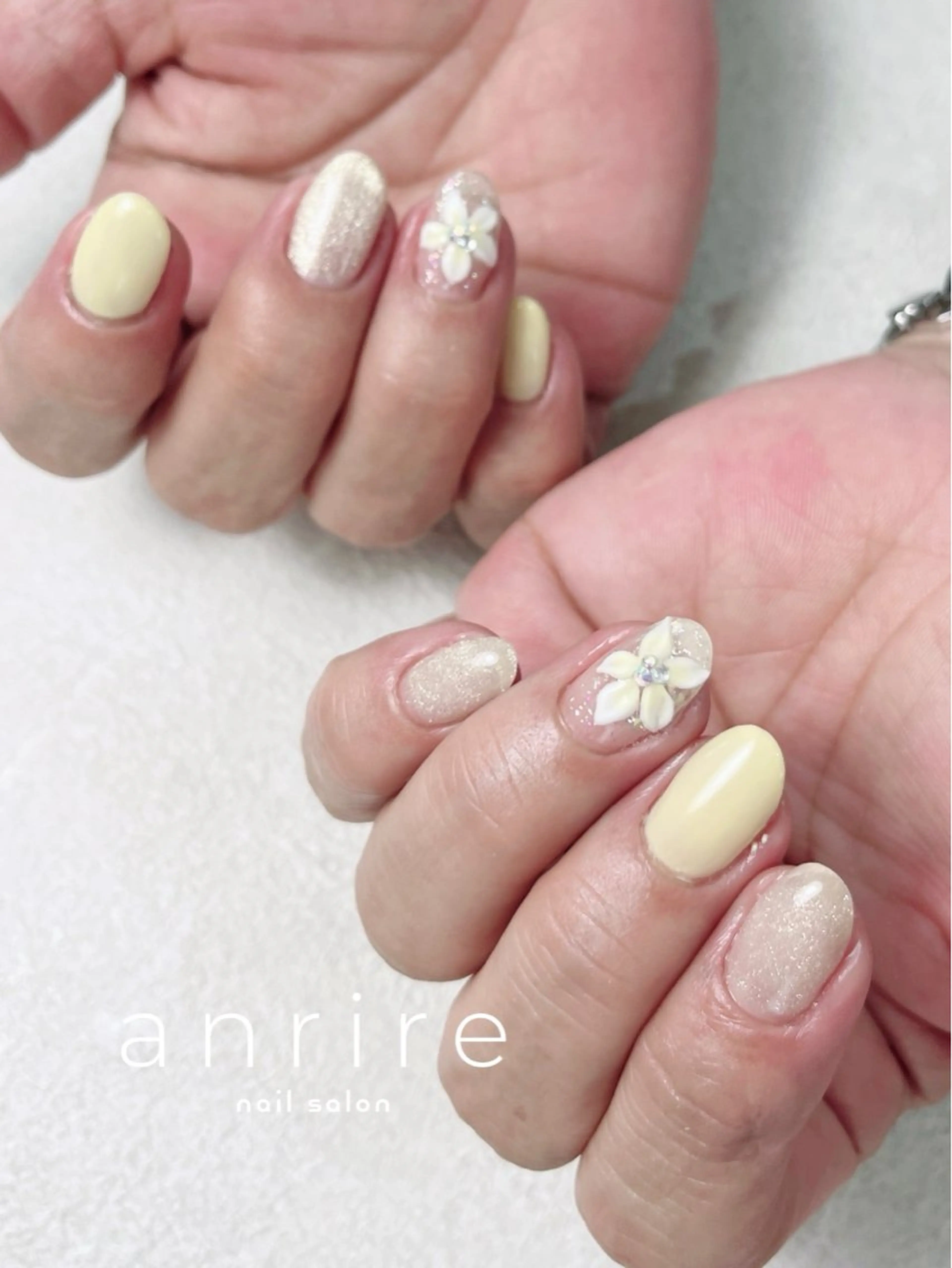 ネイル フラワーネイル ジェルネイル キラキラネイル マグネットネイル パラジェル ハンドネイル nailsalon anrireのネイルデザイン