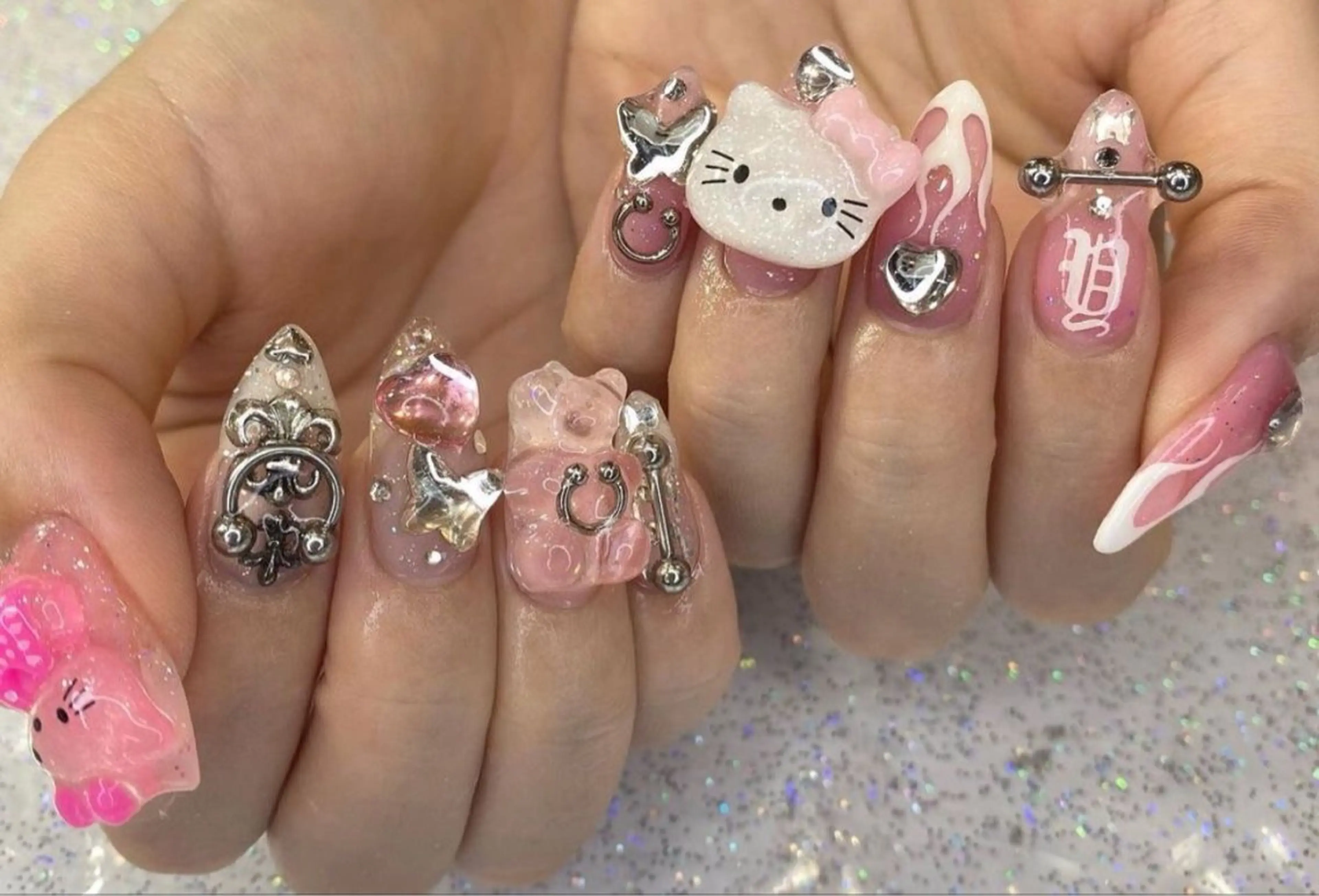 ネイル フレンチネイル ガラスフレンチ グラデーション マグネットネイル ミラーネイル Lee Nailsのネイルデザイン