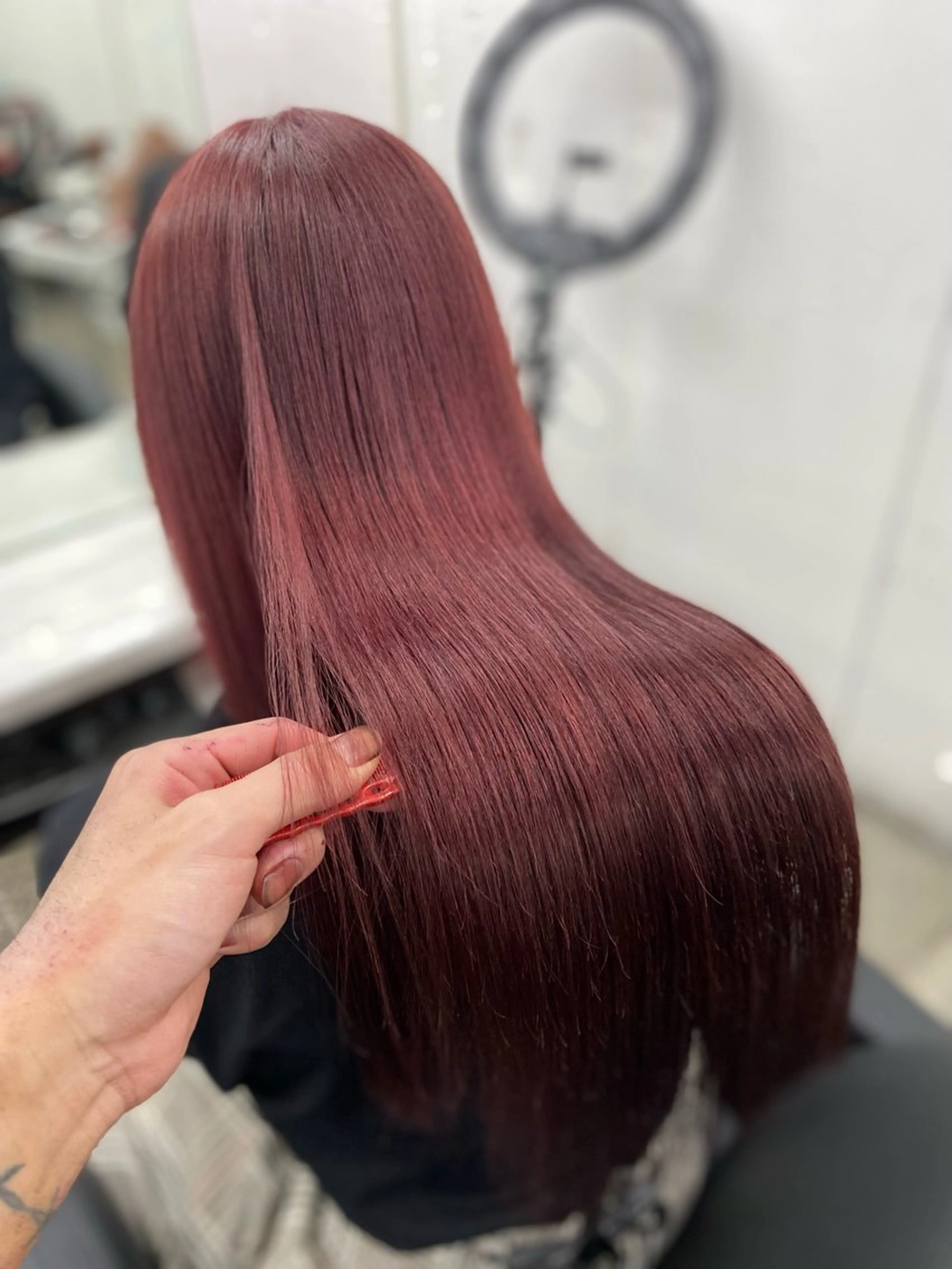 ロング カラー レッドカラー 髪質改善 トリートメント 艶ハイトーン特化 tatsuのヘアスタイル