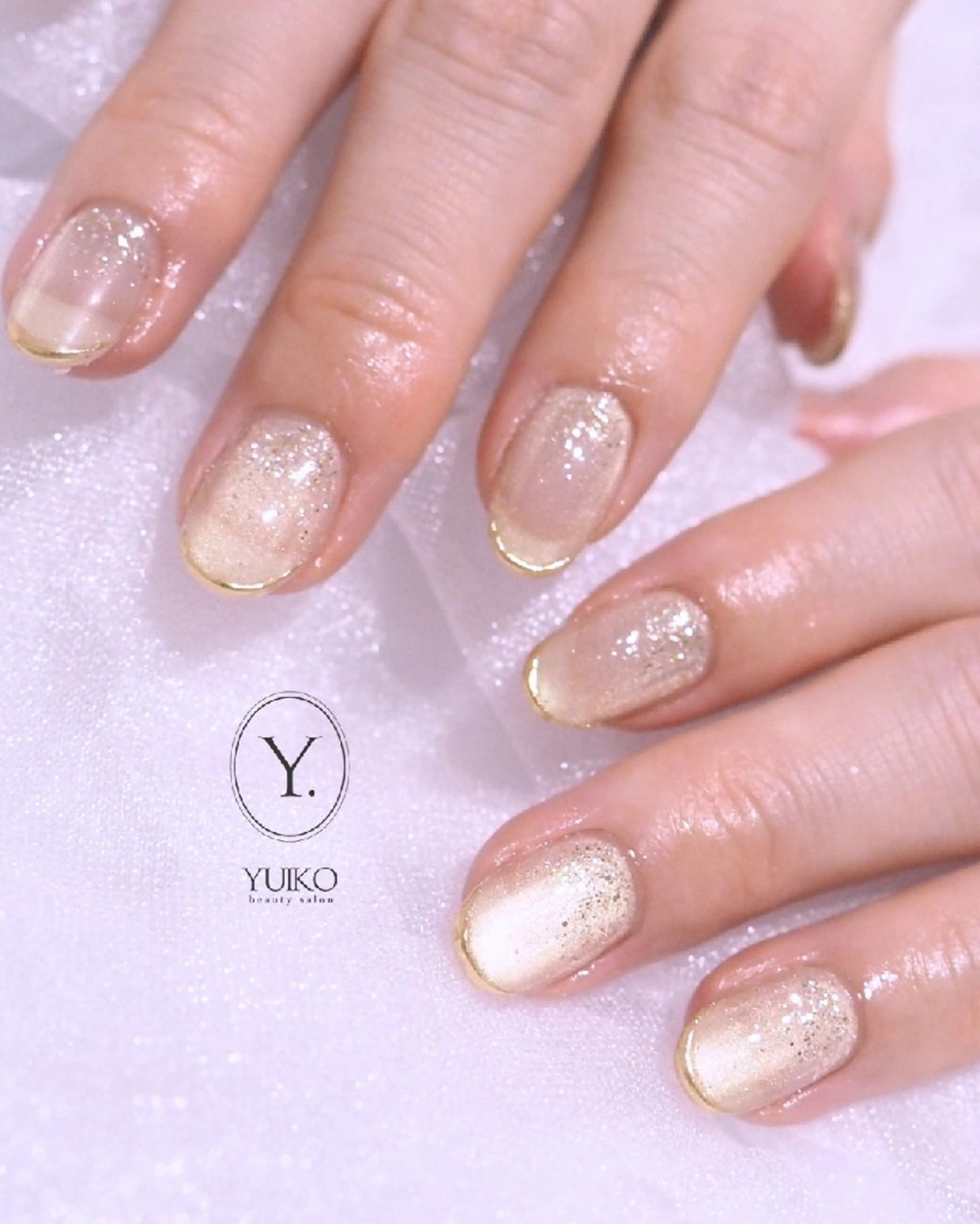 ネイル フレンチネイル グラデーション ラメ(グリッター) ラメグラデーション マグネットネイル ハンドネイル YUIKO _nail のネイルデザイン