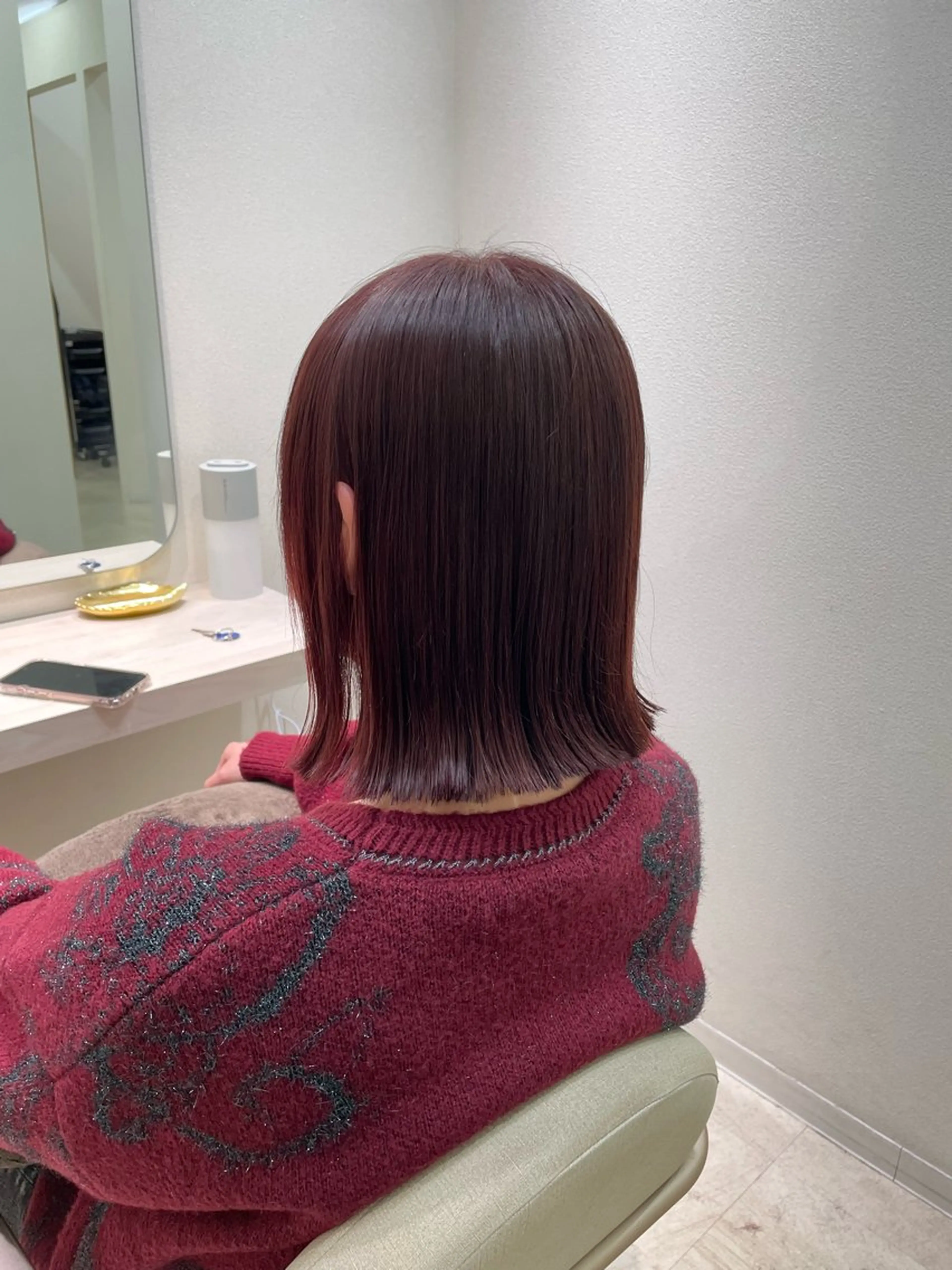 ショート レッドブラウン ボブ カット ヘアカラー トリートメント 田中 郁也のヘアスタイル