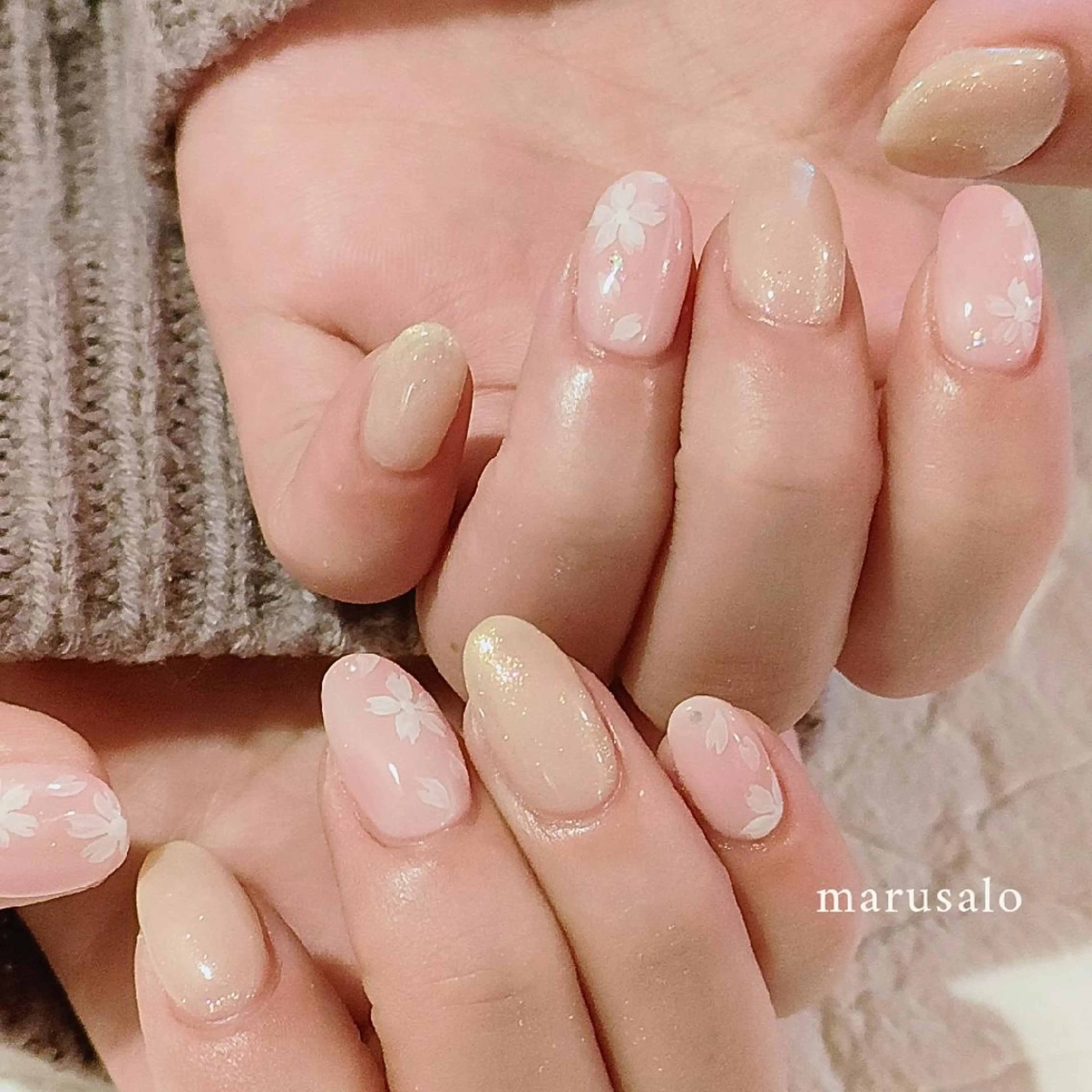 ネイル アートネイル 桜ネイル フラワーネイル ピンク 春ネイル ハンドネイル marusalo nailのネイルデザイン
