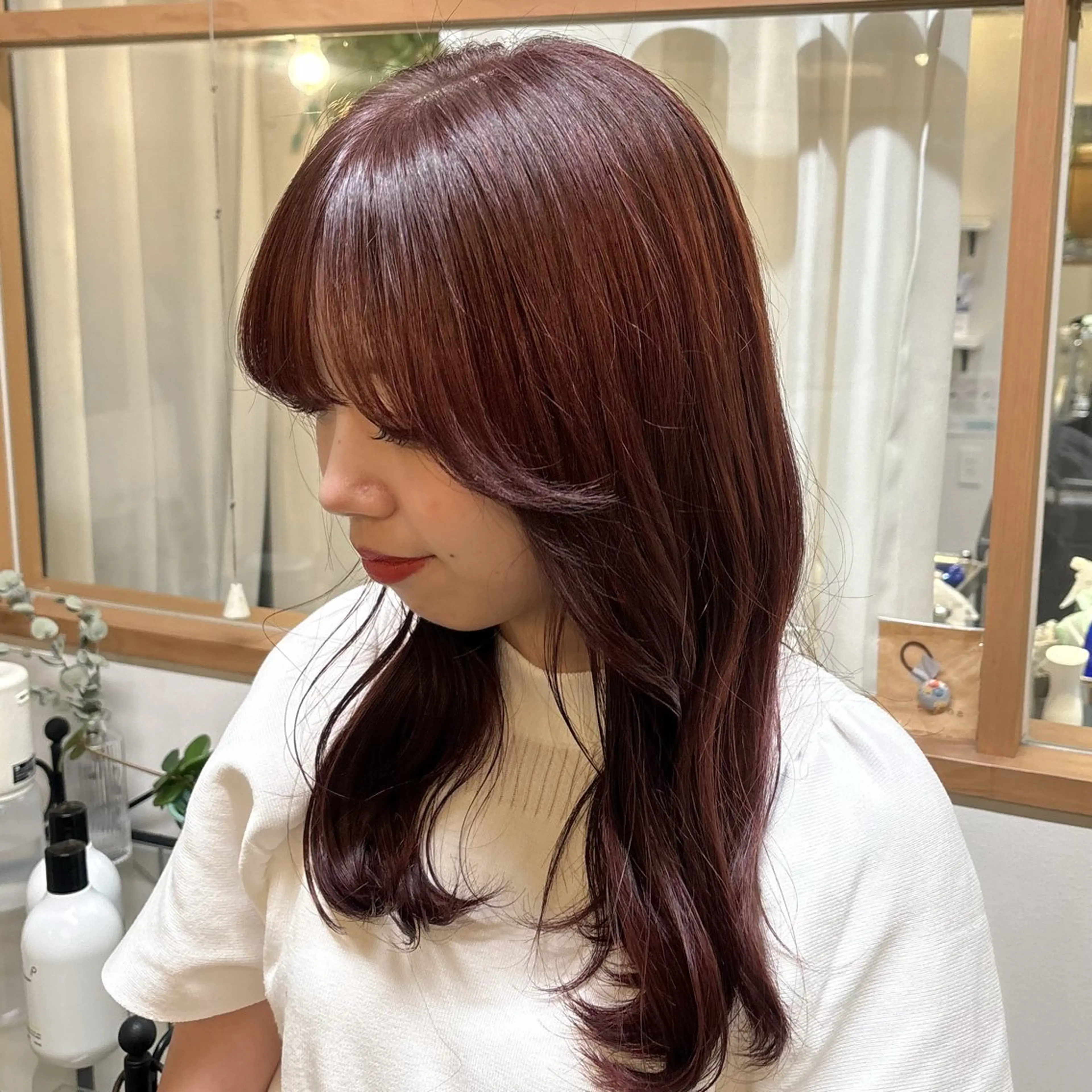 セミロング カラー ブラウンカラー ピンクカラー ピンクブラウン カット ヘアカラー めい/透明感カラー /レイヤー/ボブのヘアスタイル