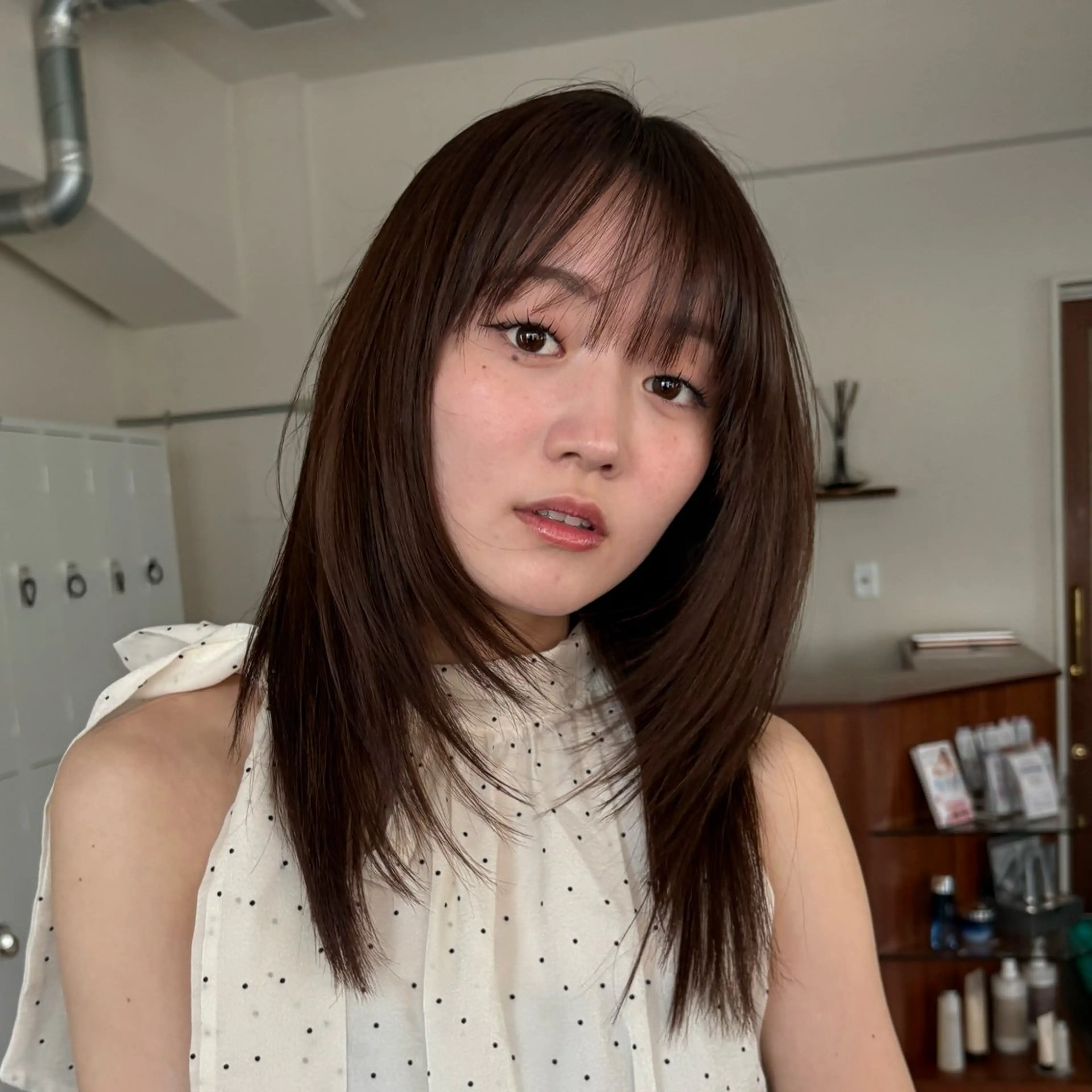 ミディアム カット ヘアカラー トリートメント 透明感カラー/顔周り カット/ののか💞のヘアスタイル