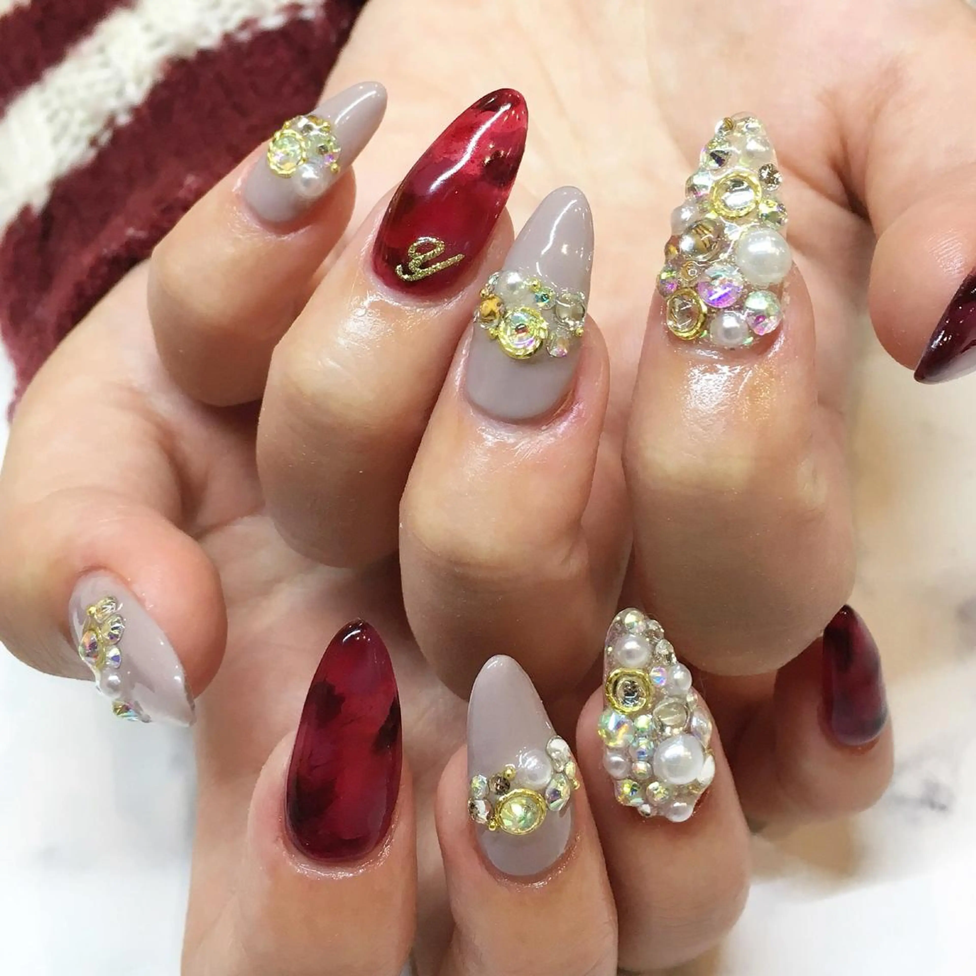 ネイル べっ甲ネイル ボルドー 持ち込み スカルプネイル ハンドネイル nail salon Soeurのネイルデザイン