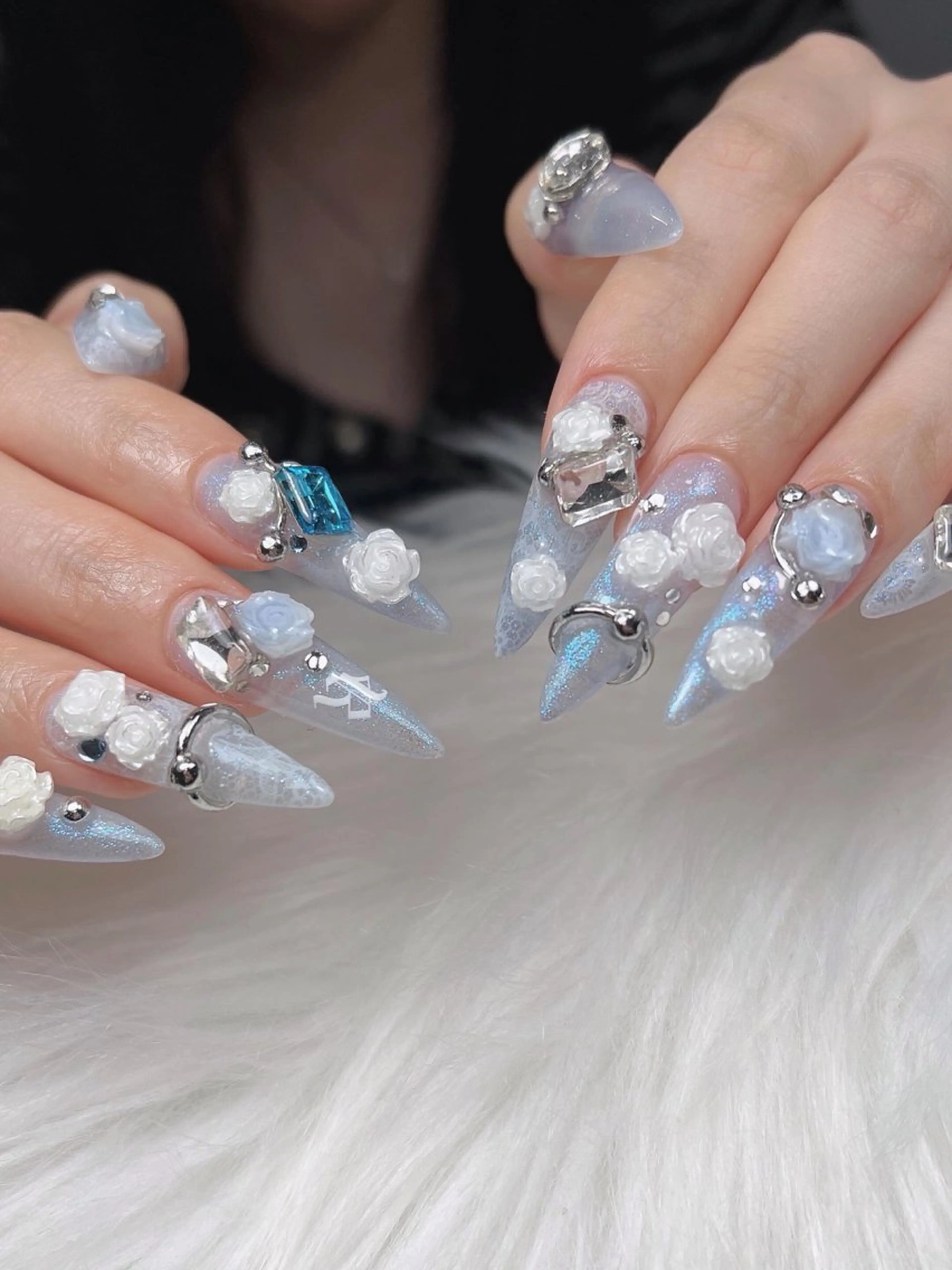 ネイル オーロラネイル ボルドー ブラウン 氷ネイル・うるうるネイル キラキラネイル ハンドネイル Sora  Nail 長さ出し専門店のネイルデザイン