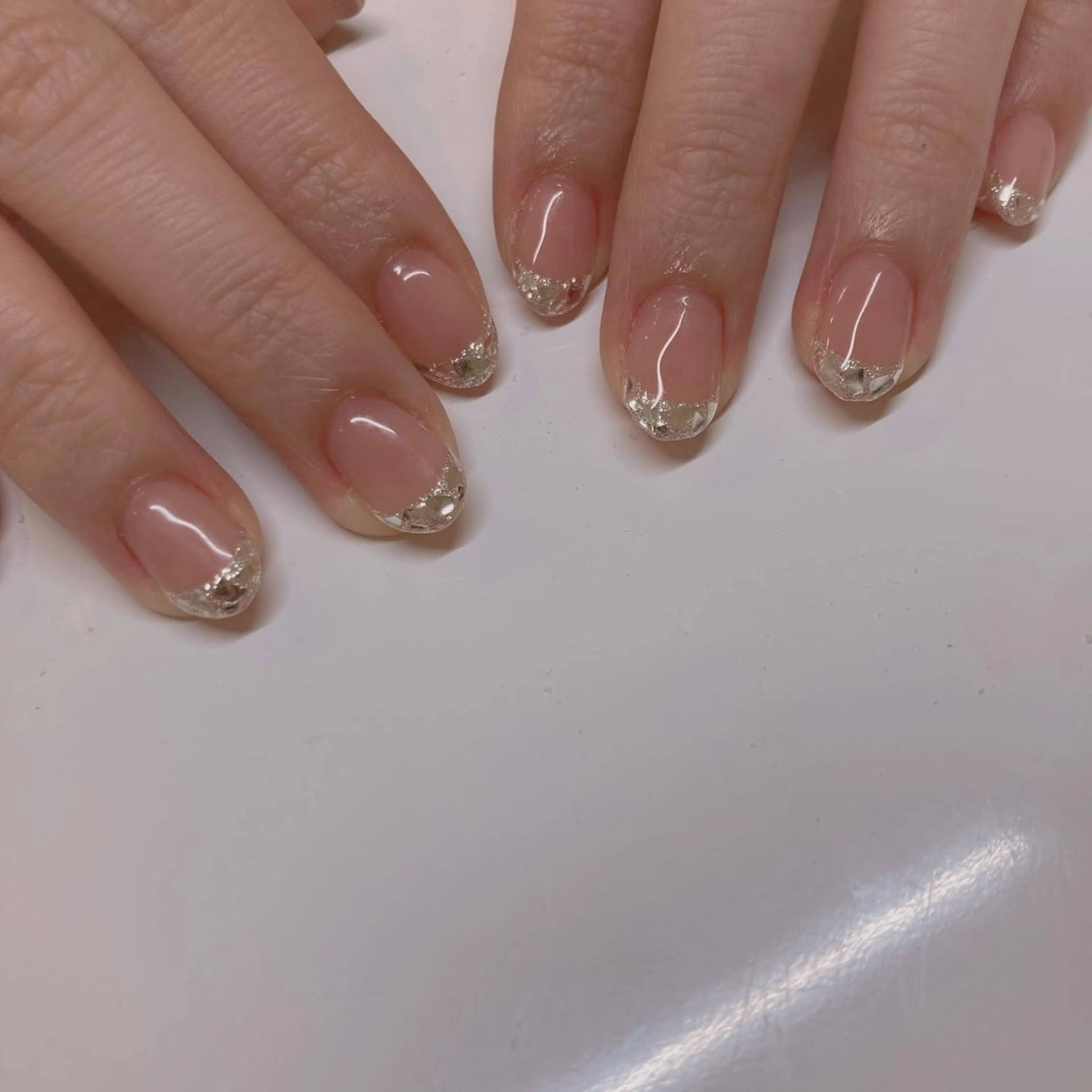 ネイル フレンチネイル ガラスフレンチ ハンドネイル 韓国ネイル/ワンホン ネイル🎀表参道3分のネイルデザイン