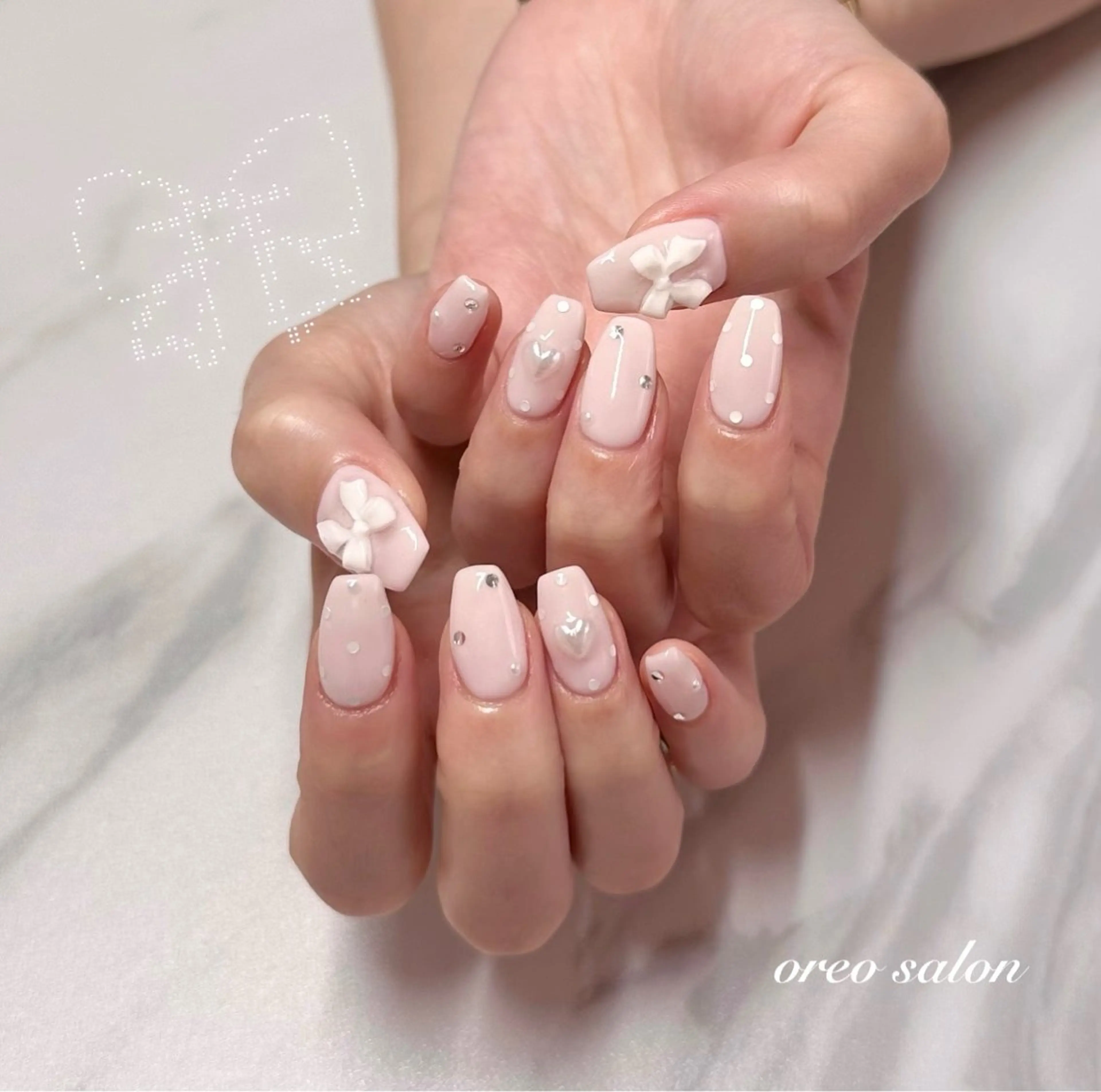 ネイル フラッシュネイル ジェルネイル ガーリー ハート キラキラネイル oreo salon miyu 池袋のネイルデザイン