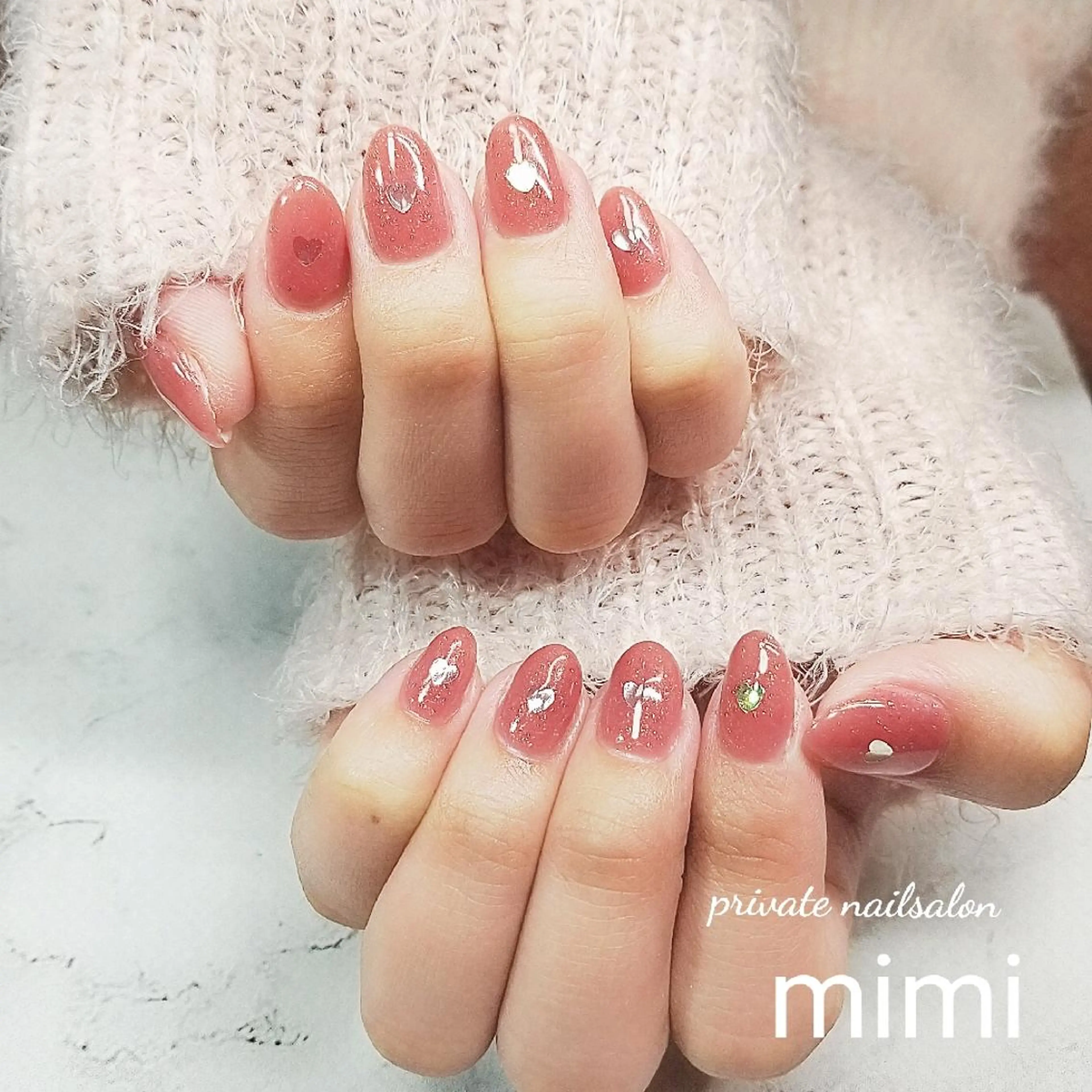 ネイル ハート ミラーネイル 博多ネイル ｍｉｍｉのネイルデザイン