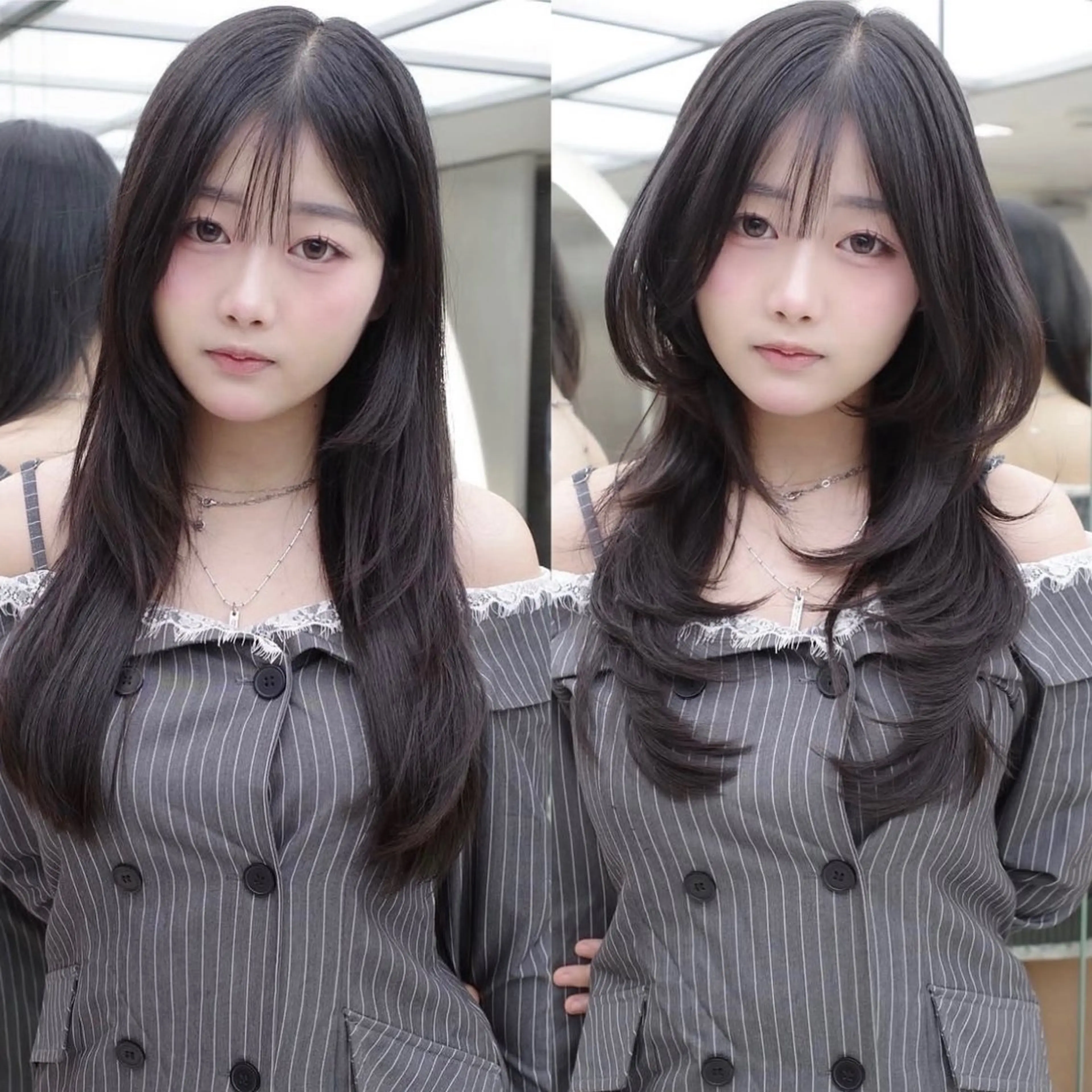 ロング くびれヘア 顔周りカット ハイレイヤー 韓国風ヘア レイヤーカット カット トリートメント がわ/ハイレイヤー /ハイトーンカラーのヘアスタイル