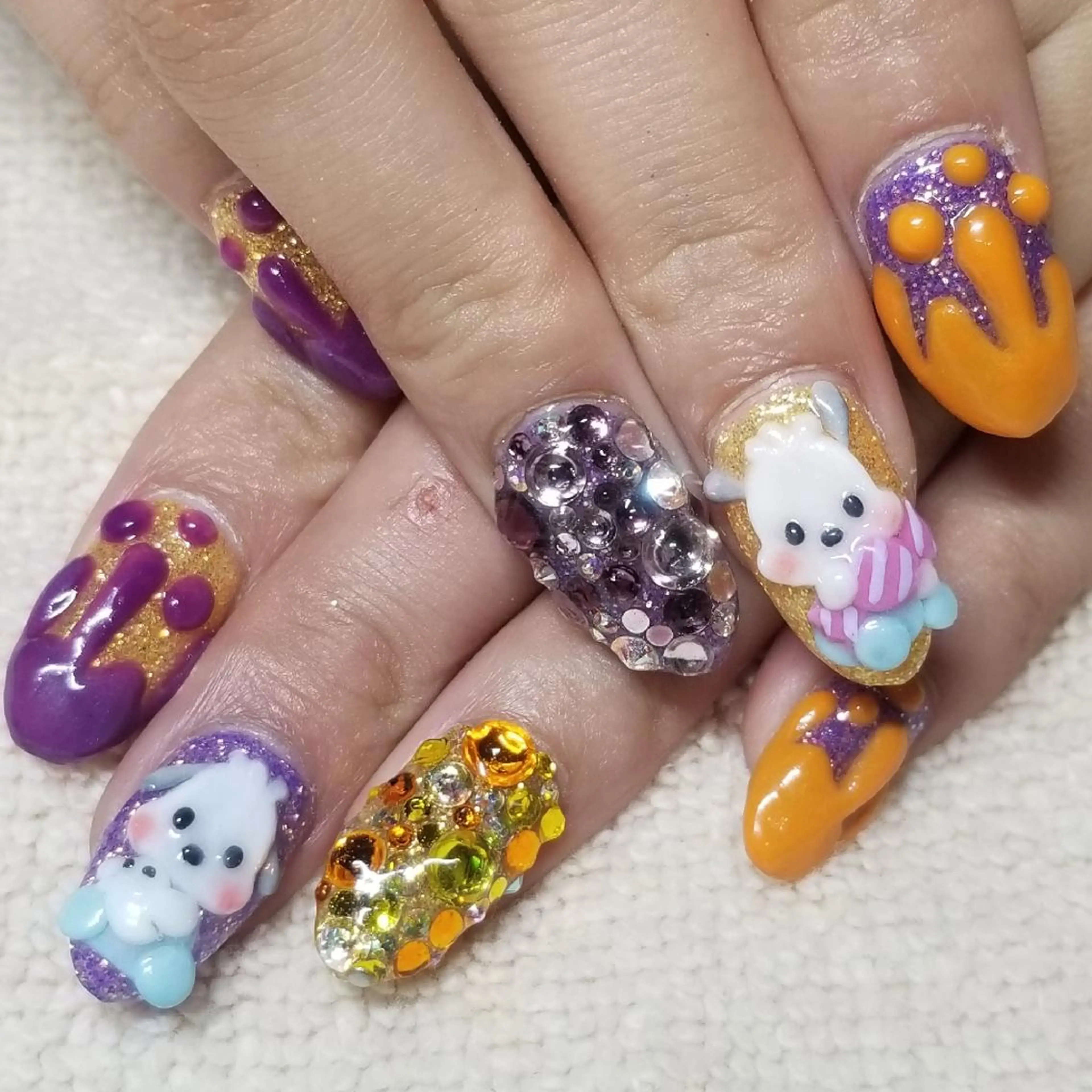 ネイル ハロウィン ラメ(グリッター) オレンジ パープル ハンドネイル よしだ ひろきのネイルデザイン