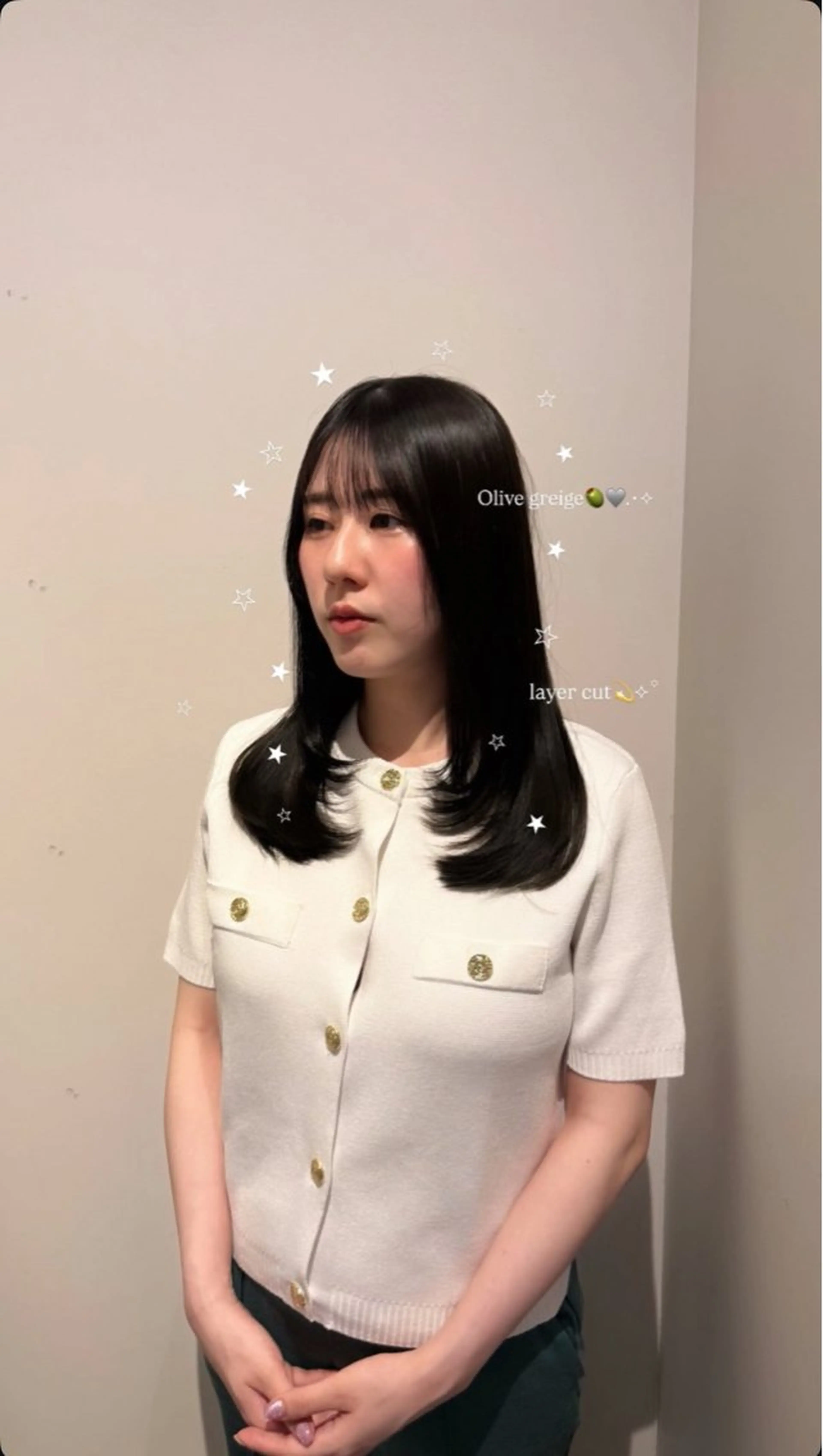 セミロング カラー グレージュ オリーブグレージュ オリーブグレー レイヤーカット カット ヘアカラー KANO🐈‍⬛🎀 韓国風/レイヤーのヘアスタイル