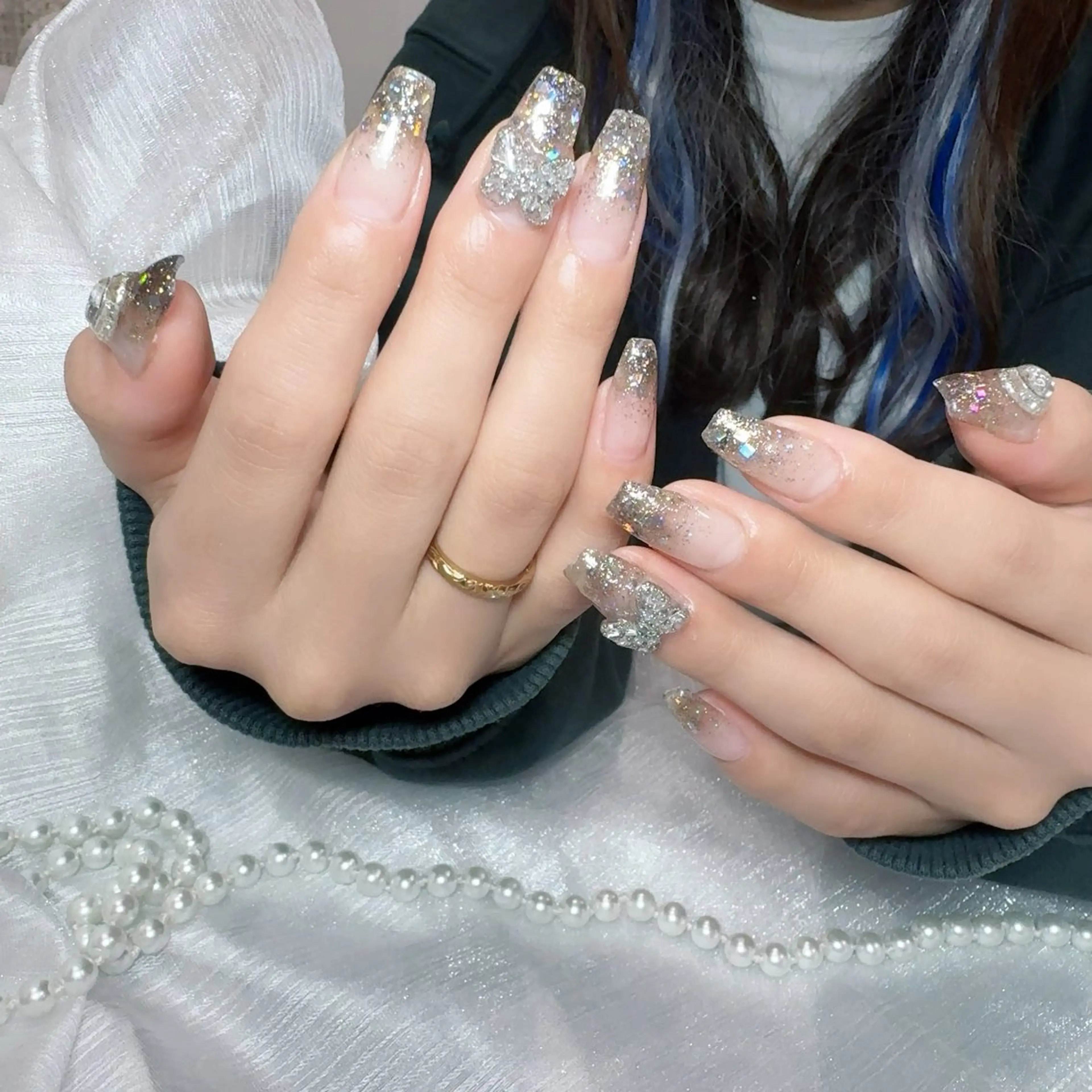 ネイル アートネイル フラッシュネイル フレンチネイル ジェルネイル ガラスフレンチ ハンドネイル You&Me Yukiのネイルデザイン