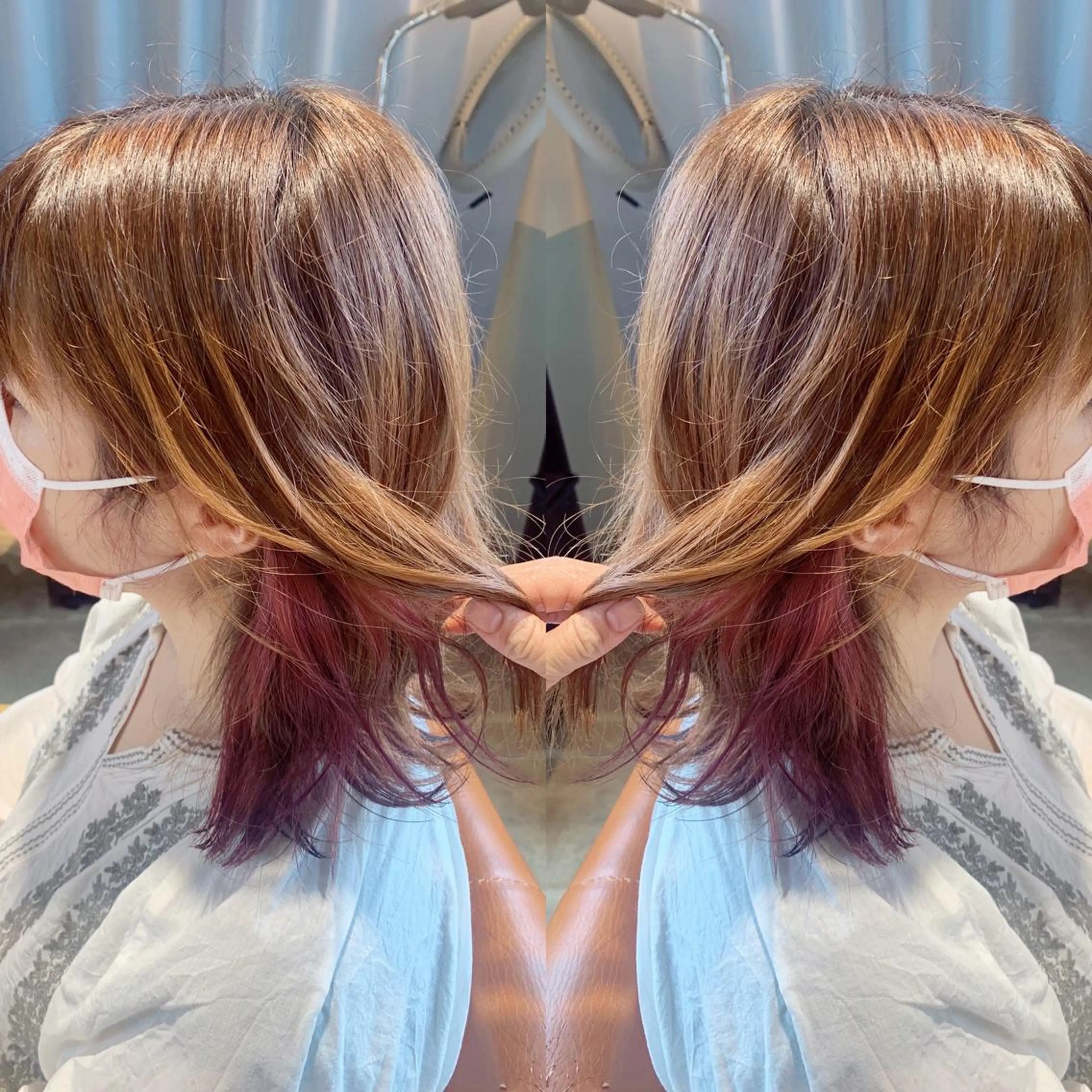 ミディアム カラー ピンクカラー ピンクパープル パープルカラー 韓国🇰🇷 ✂︎hair 内田愛のヘアスタイル