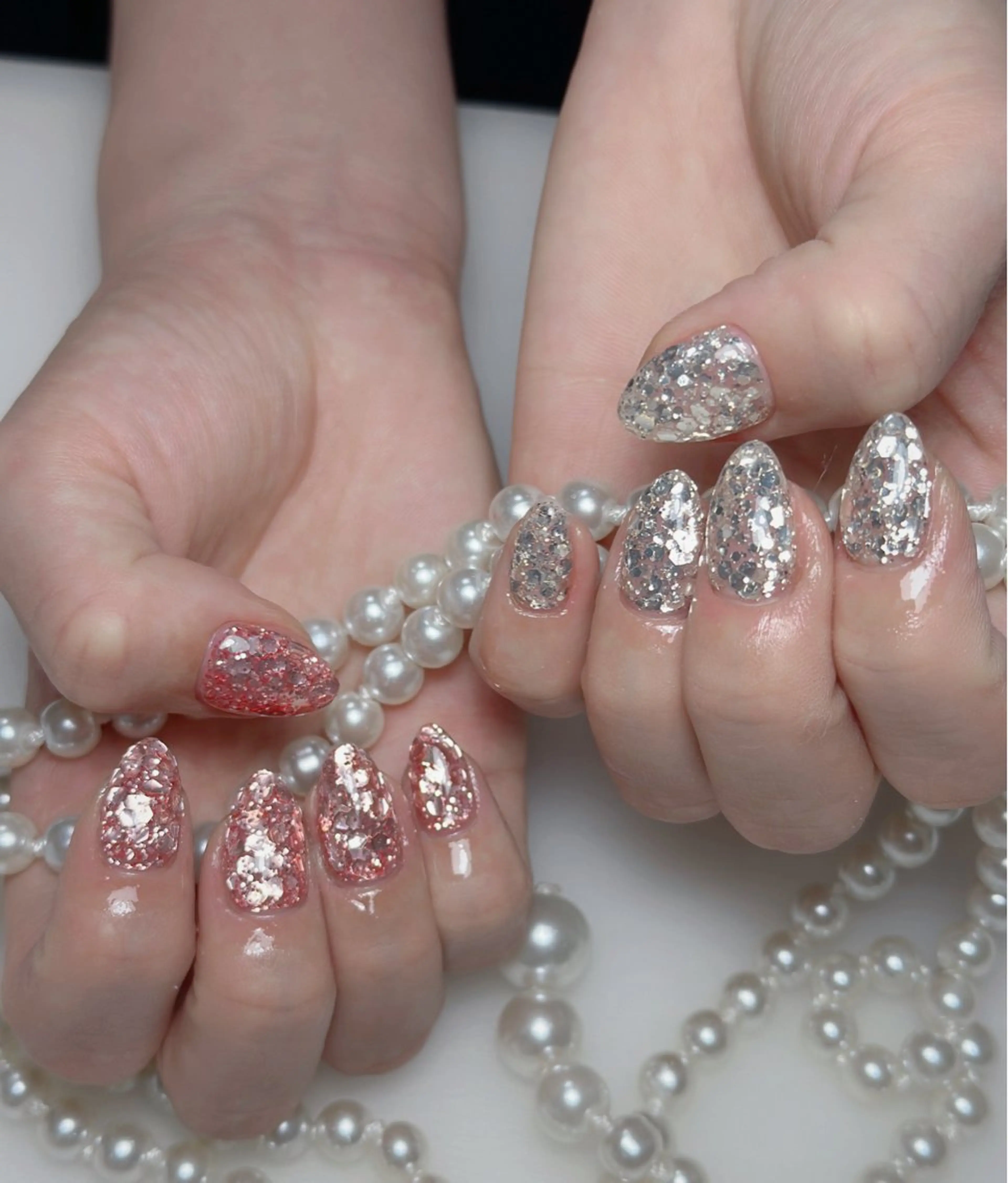 ネイル オーロラネイル 長さ出し フットネイル 韓国ネイル ラメ(グリッター) ハンドネイル 👍thumbs up nail👍のネイルデザイン