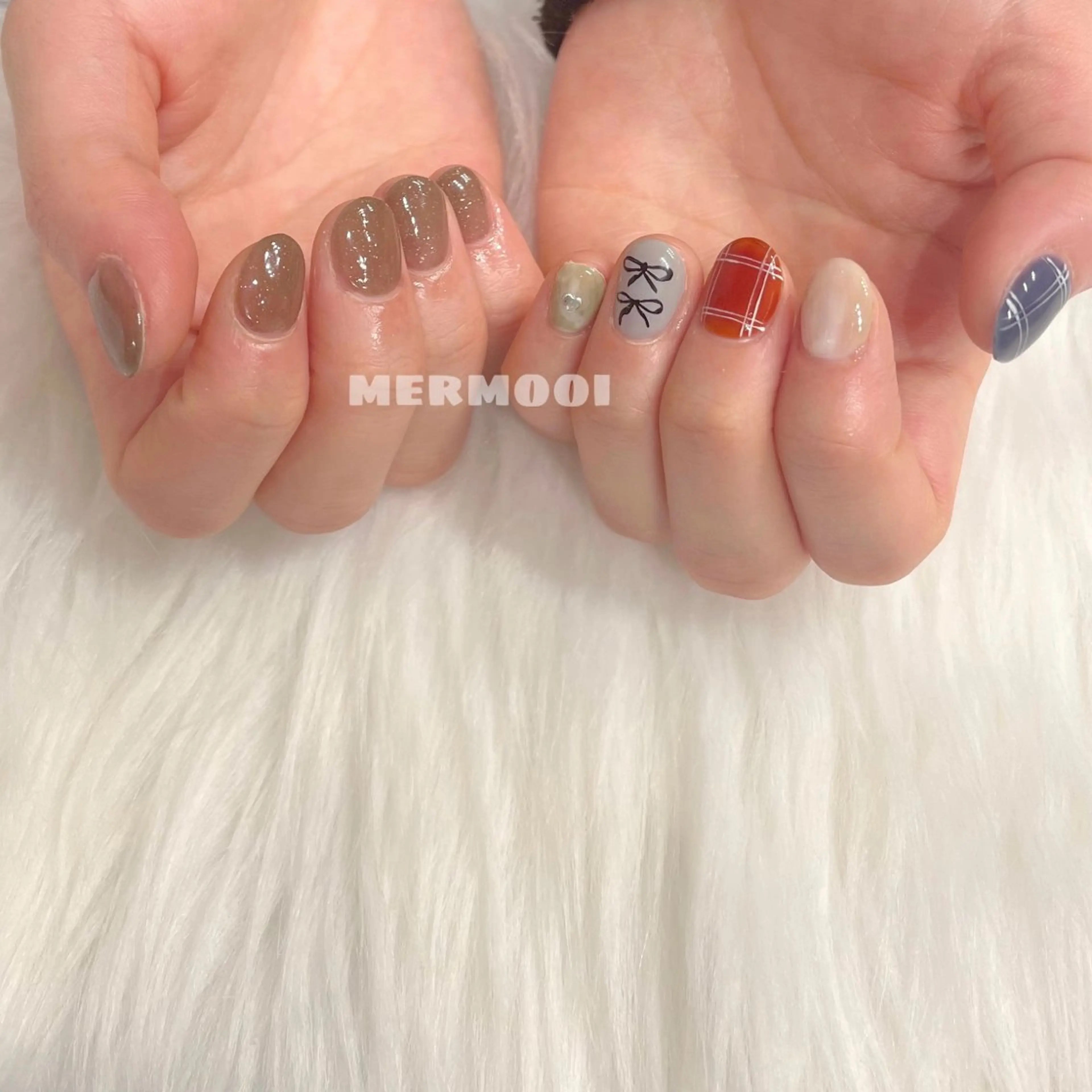 ネイル 韓国ネイル リボン ハンドネイル melumooi nailのネイルデザイン