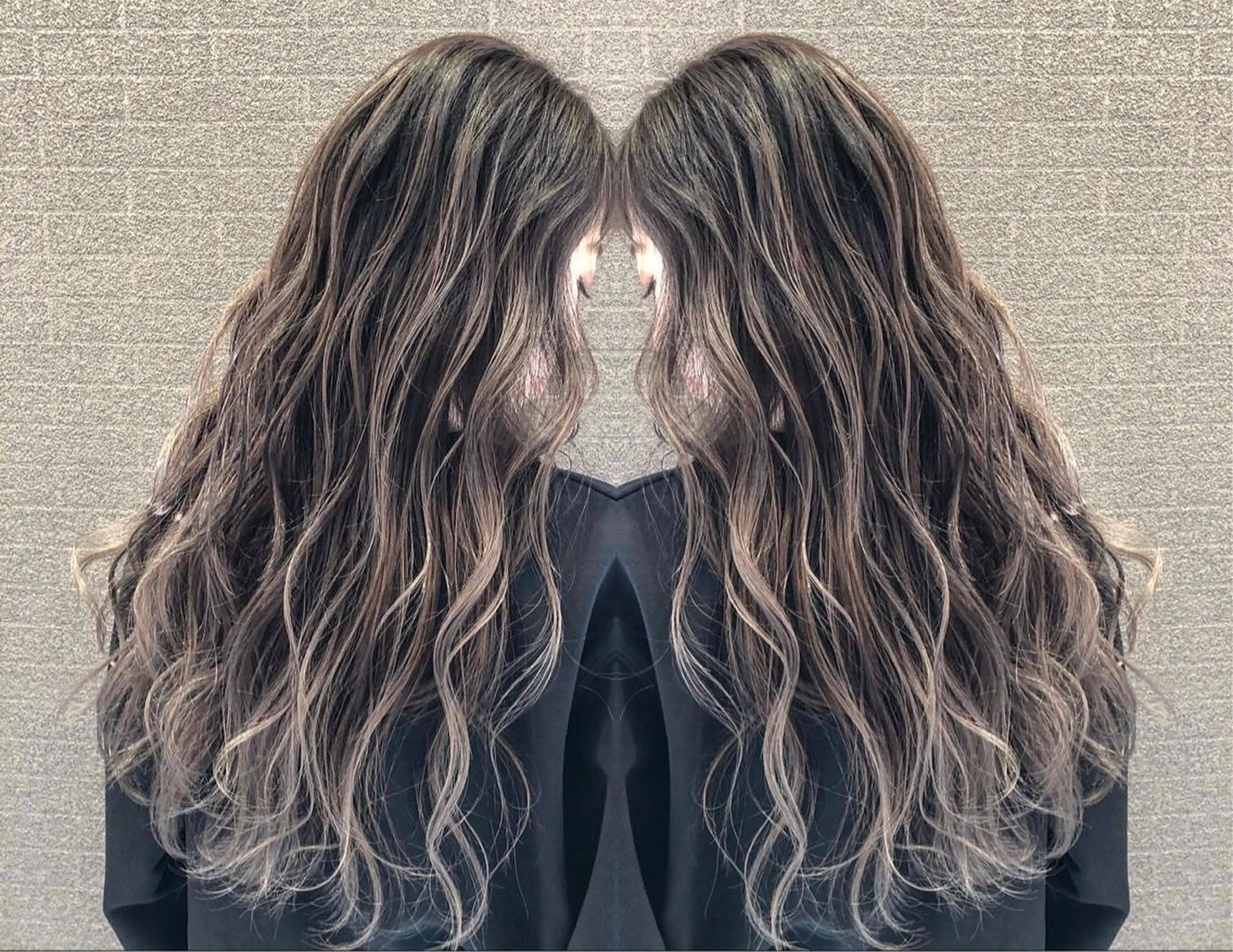 セミロング カラー ヘアアレンジ シールエクステ バレイヤージュ デザインカラー ハイライトカラー エクステ アンドウ ユウ/ レイヤーカット/韓国のヘアスタイル