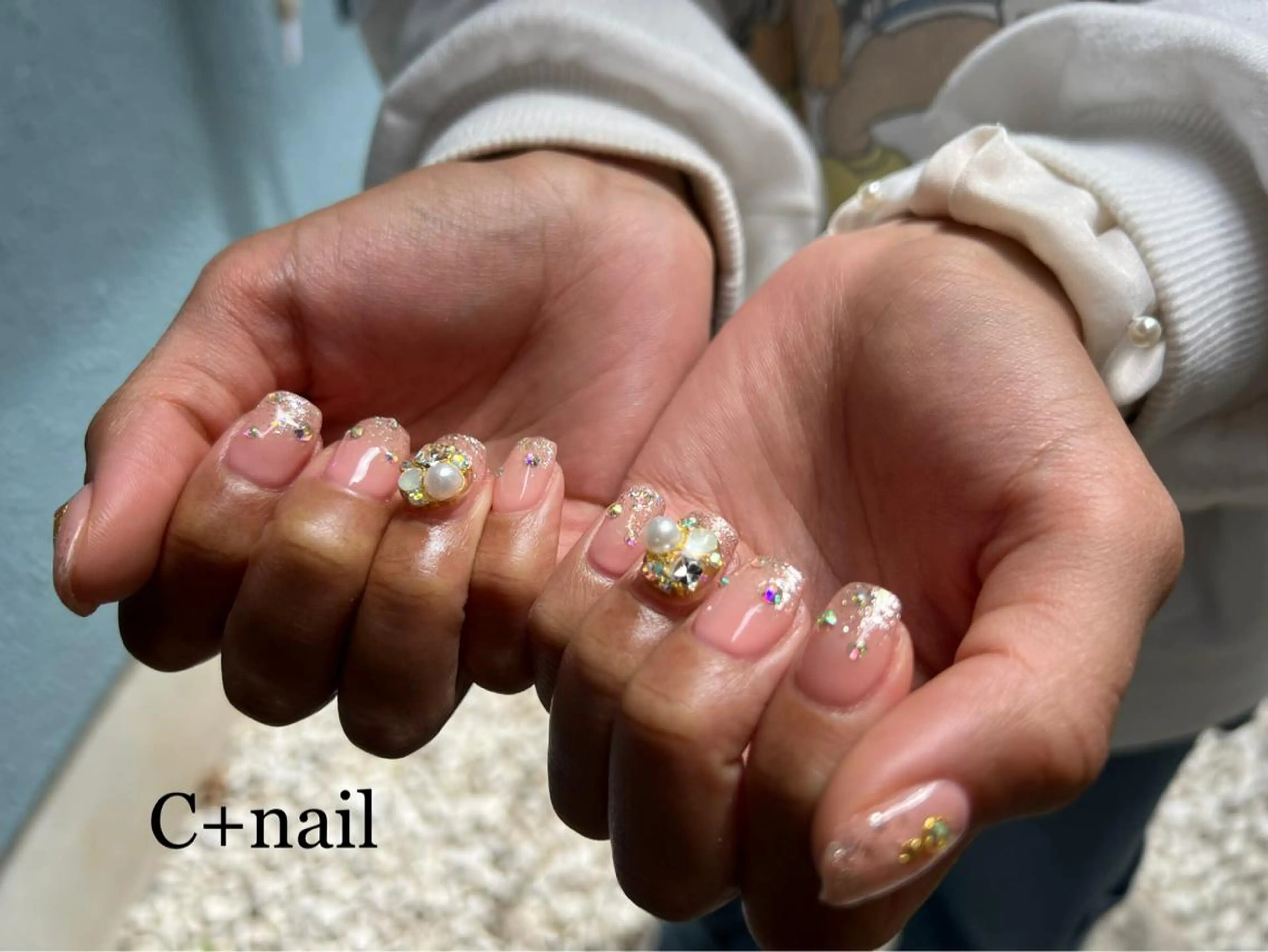 ネイル 氷ネイル・うるうるネイル キラキラネイル ミラーネイル オフィスネイル 春ネイル ハンドネイル ✴︎ C+nailのネイルデザイン