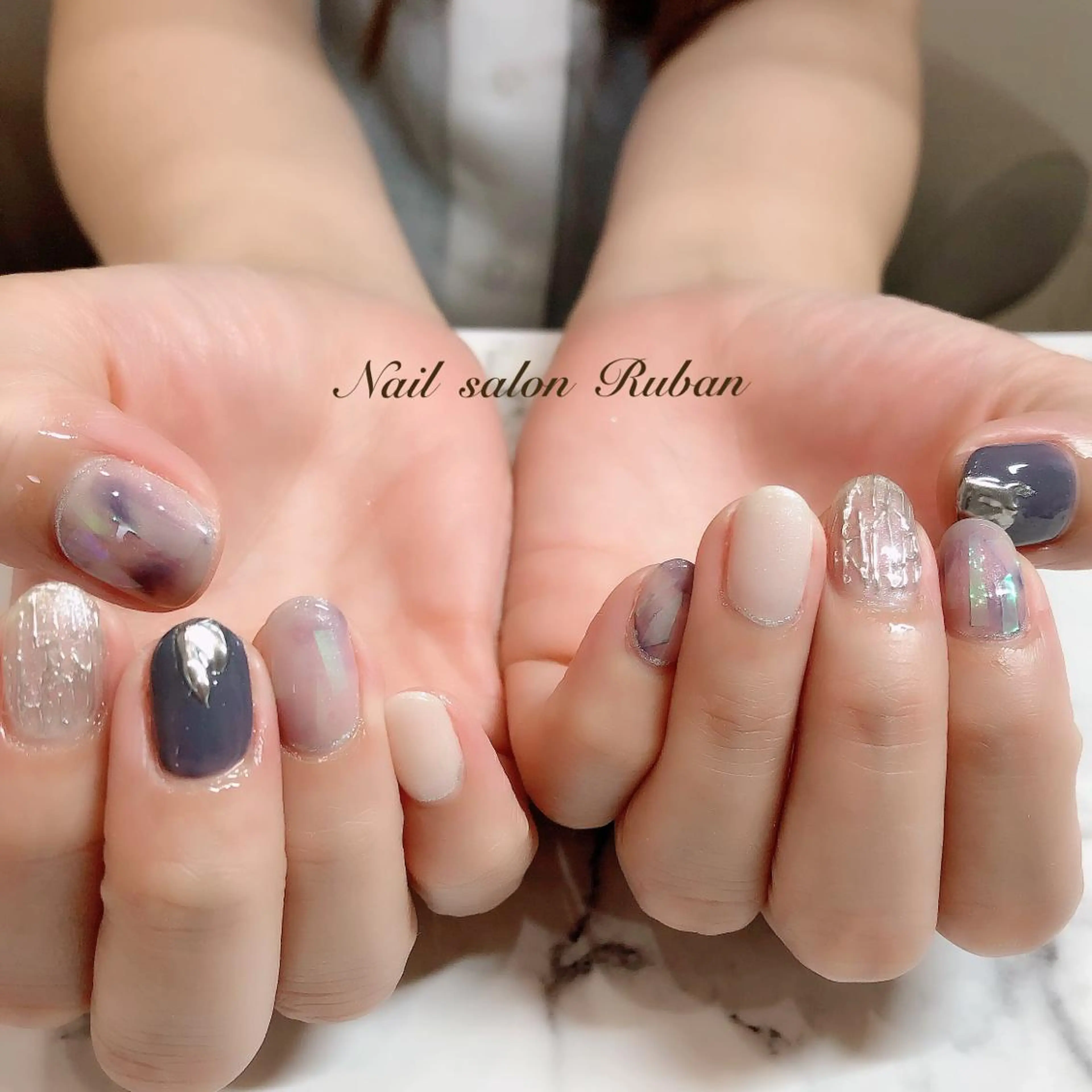 ネイル ブルー ニュアンスネイル ハンドネイル ハンドケア Nail salon Rubanのネイルデザイン