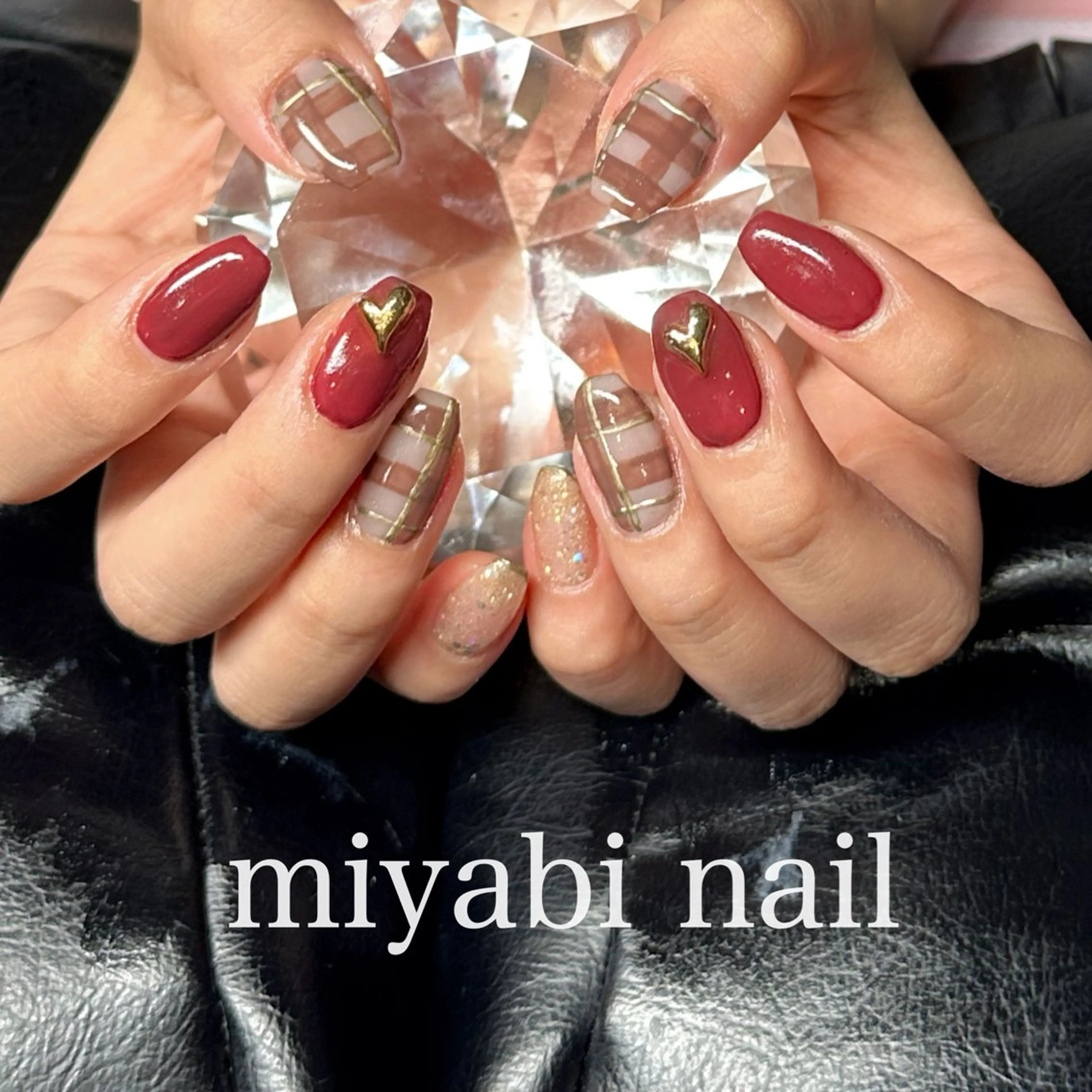 ネイル ボルドー ジェルネイル ハート 持ち込み ハンドネイル miyabi nail 桂川駅近くのネイルデザイン