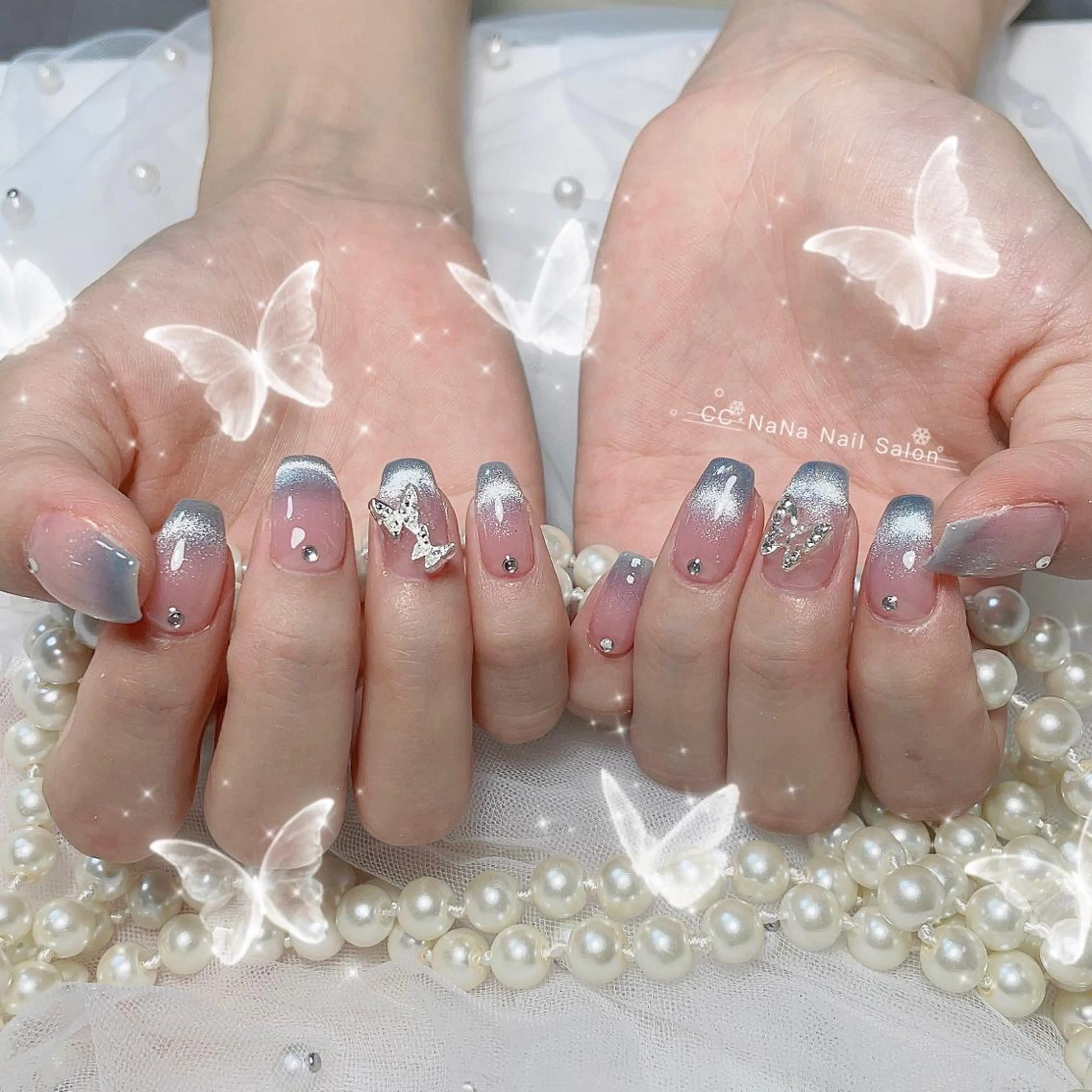 ネイル アートネイル チークネイル 長さ出し フラッシュネイル フレンチネイル 💎CC・NaNa 韓国風ネイル🌙Cのネイルデザイン