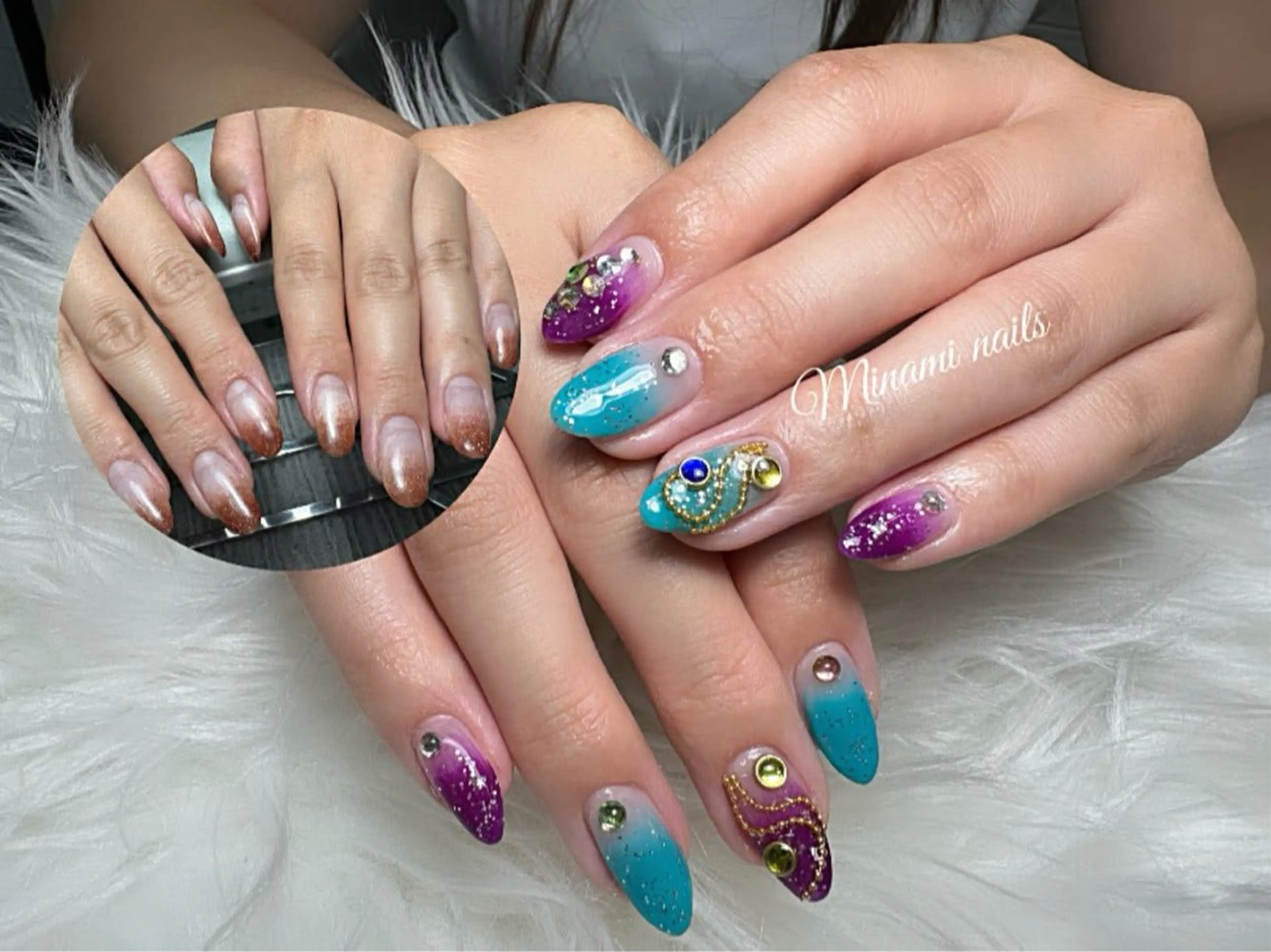 ネイル アートネイル オーロラネイル ガーリー キラキラネイル 韓国ネイル Minami Nailsのネイルデザイン