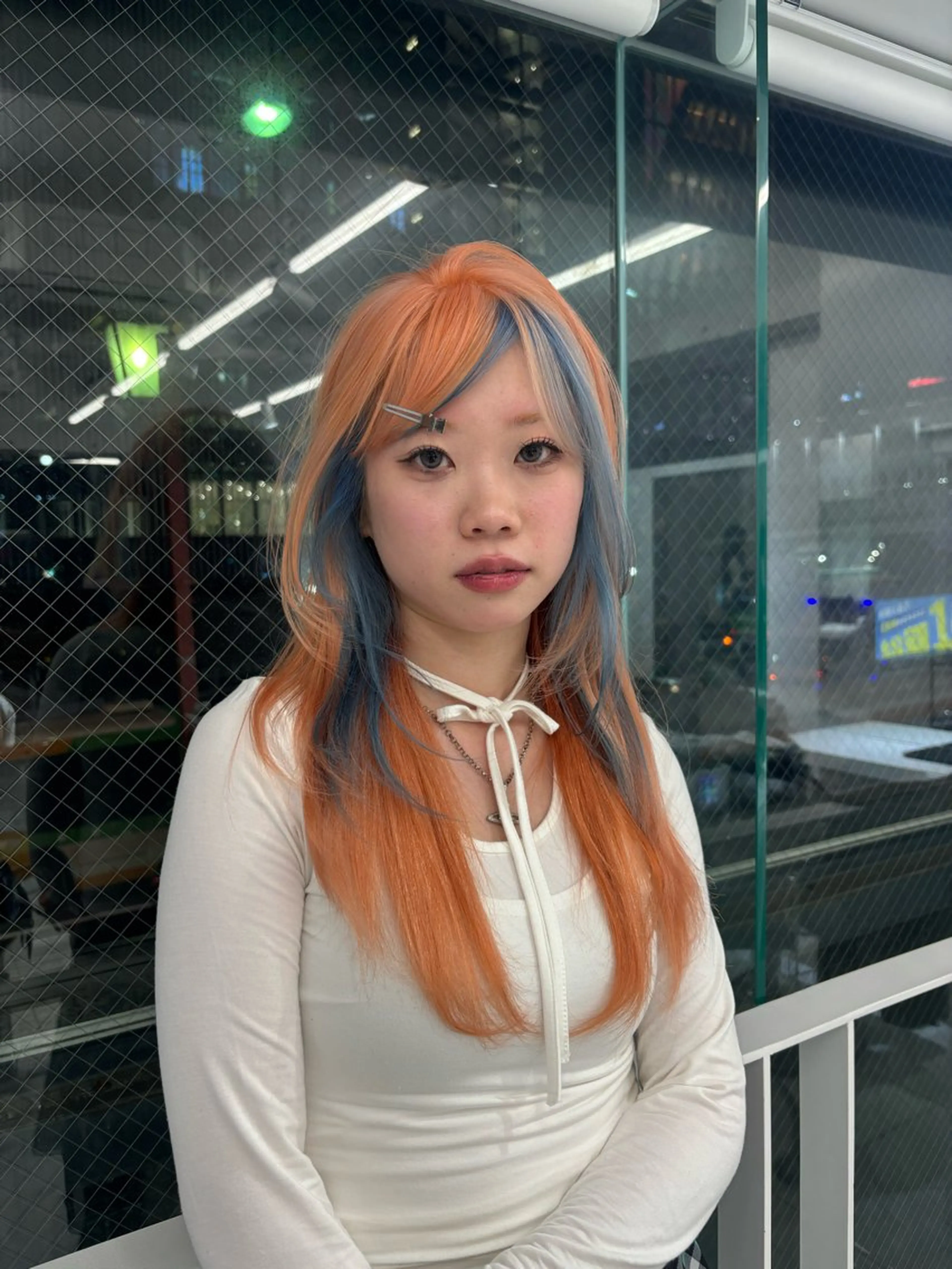 ロング カラー ブルーカラー オレンジ レイヤーカット ヘアカラー 🩶大人韓国ヘア 渋谷/Satsukiのヘアスタイル