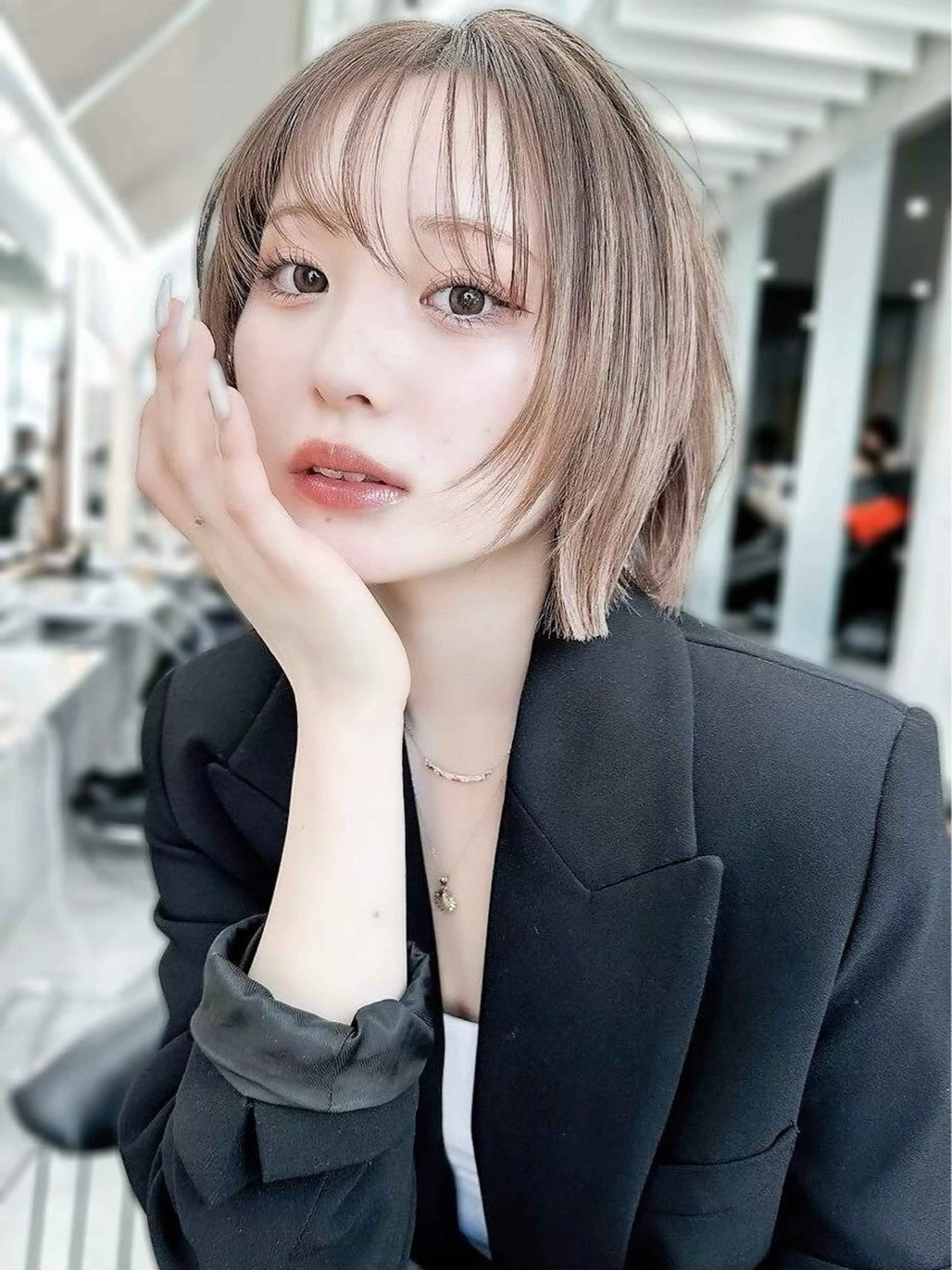 ミディアム カット ヘアカラー トリートメント オリーブカラー/みづ き/ボブパーマ🤍のヘアスタイル