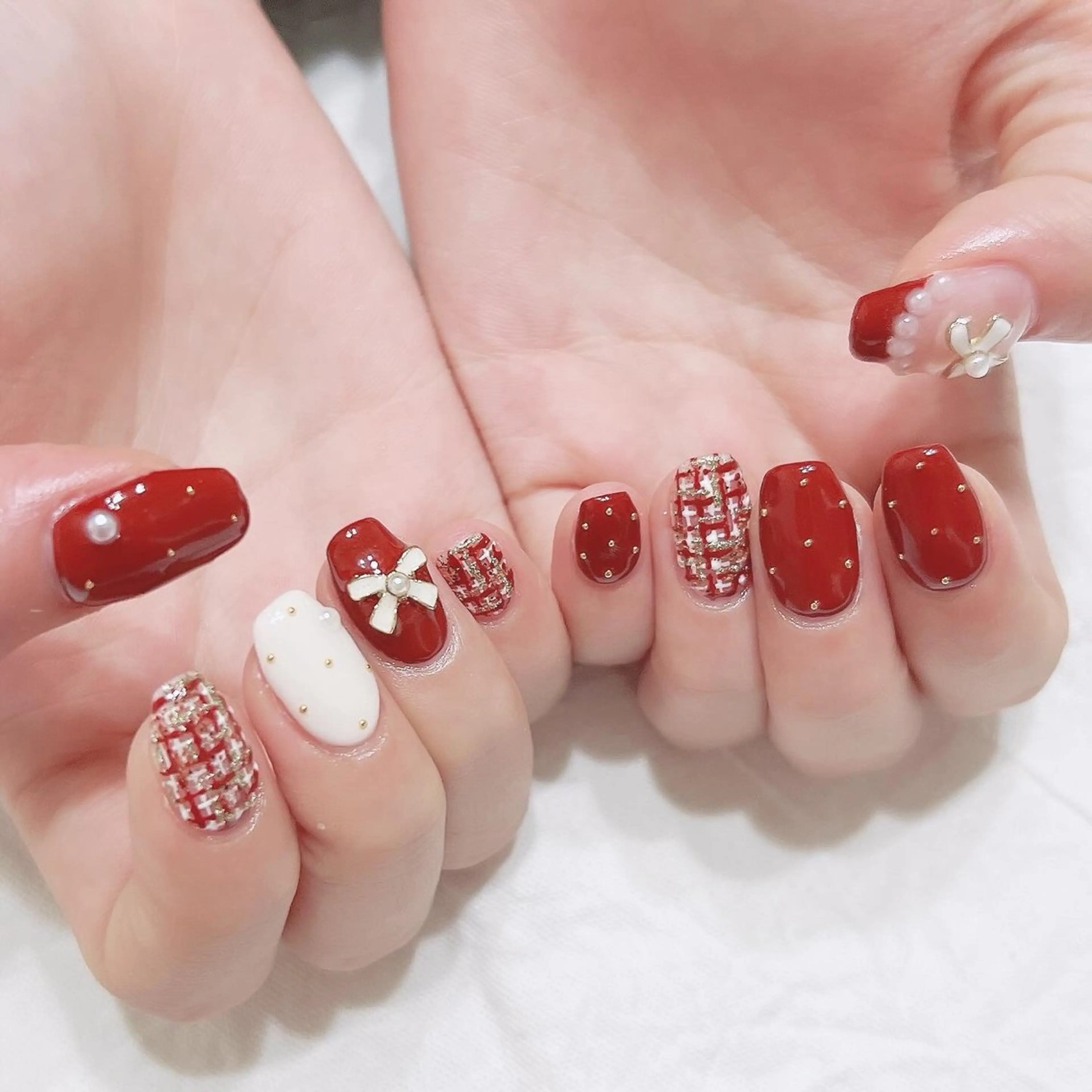 ネイル ボルドー ツイードネイル 冬ネイル クリスマス ハンドネイル peaberry nailのネイルデザイン