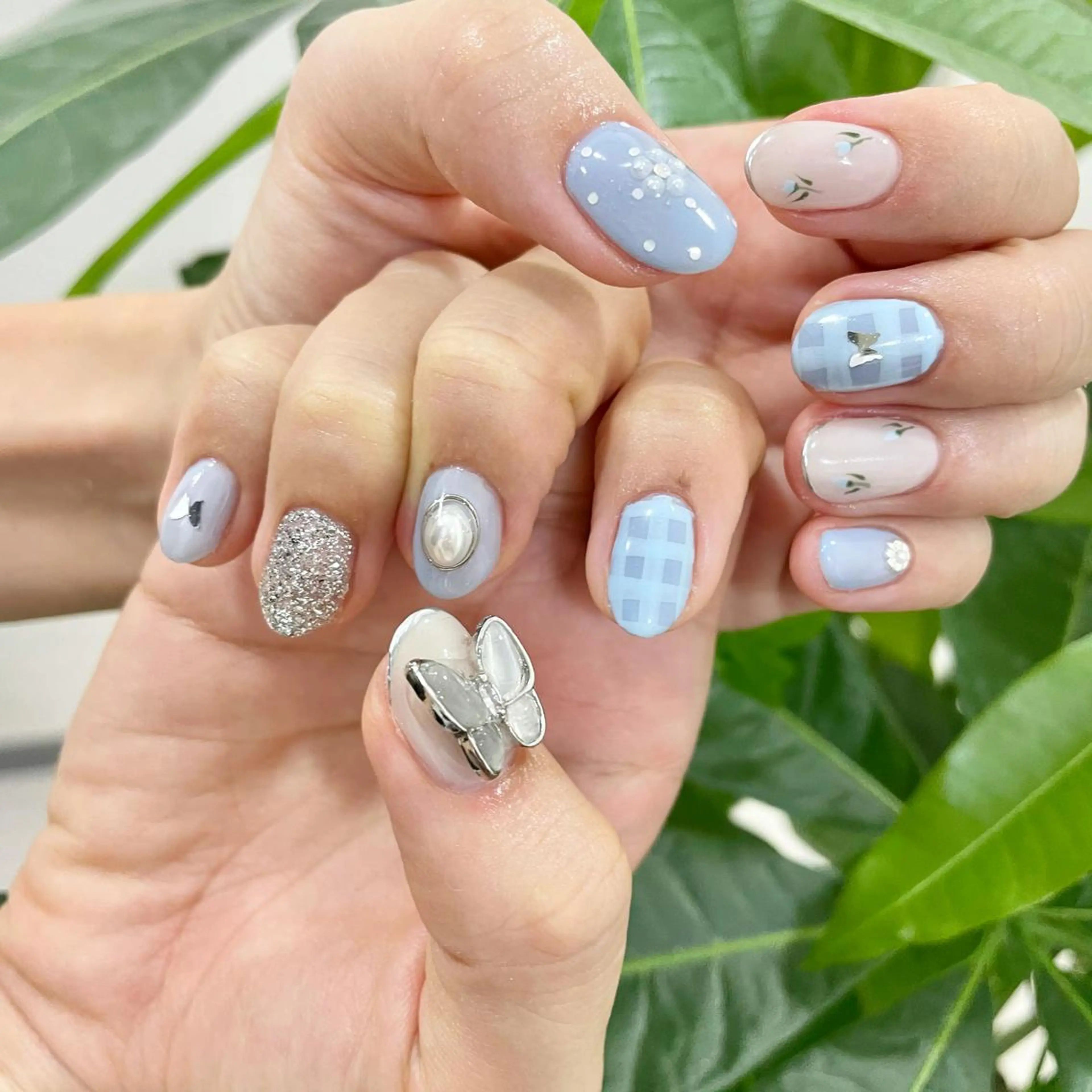 ネイル 水色 ハンドネイル フットネイル 🎀AYAKO 🎀中韓ネイルのネイルデザイン