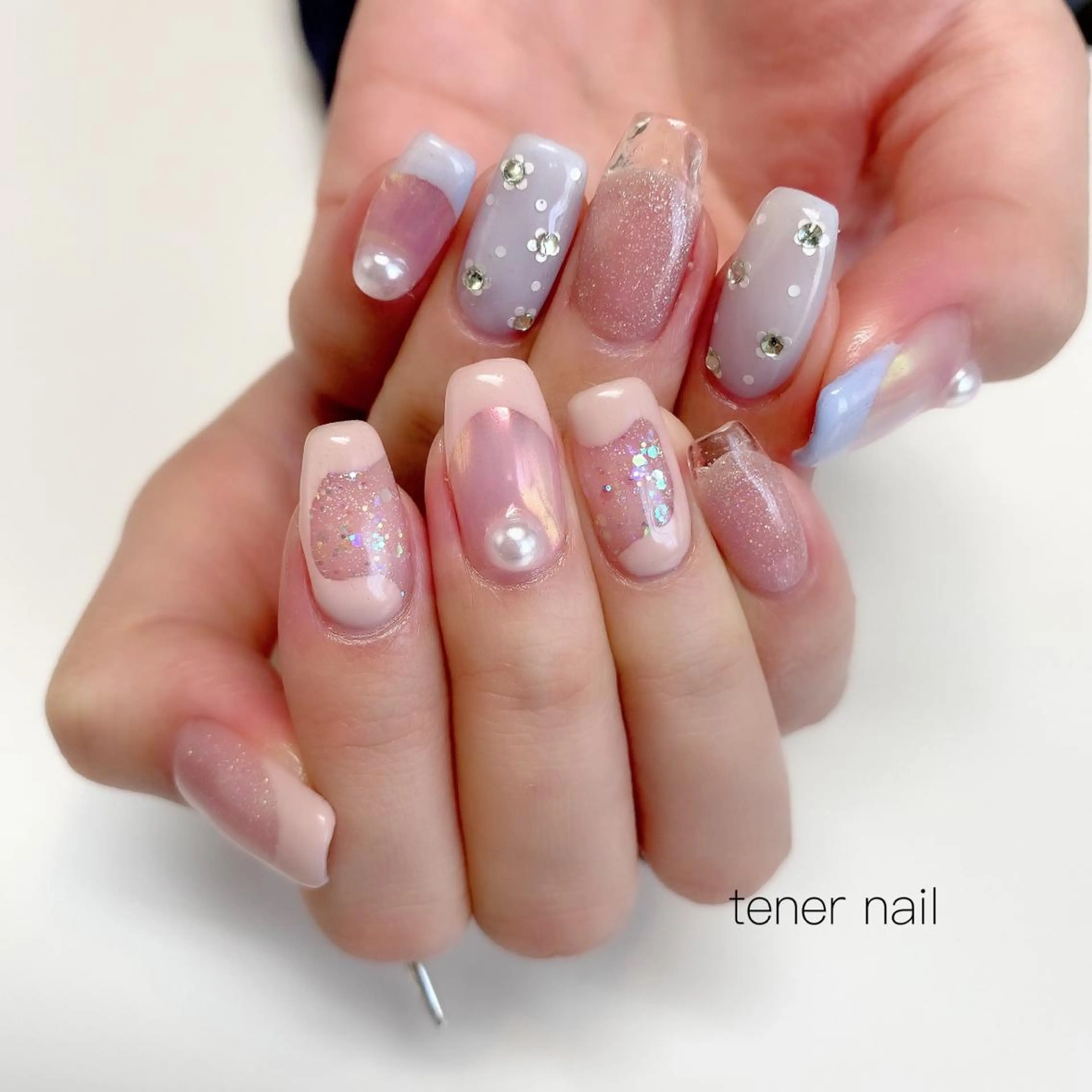 ネイル ブルー ピンク テネルネイル tener nailのネイルデザイン