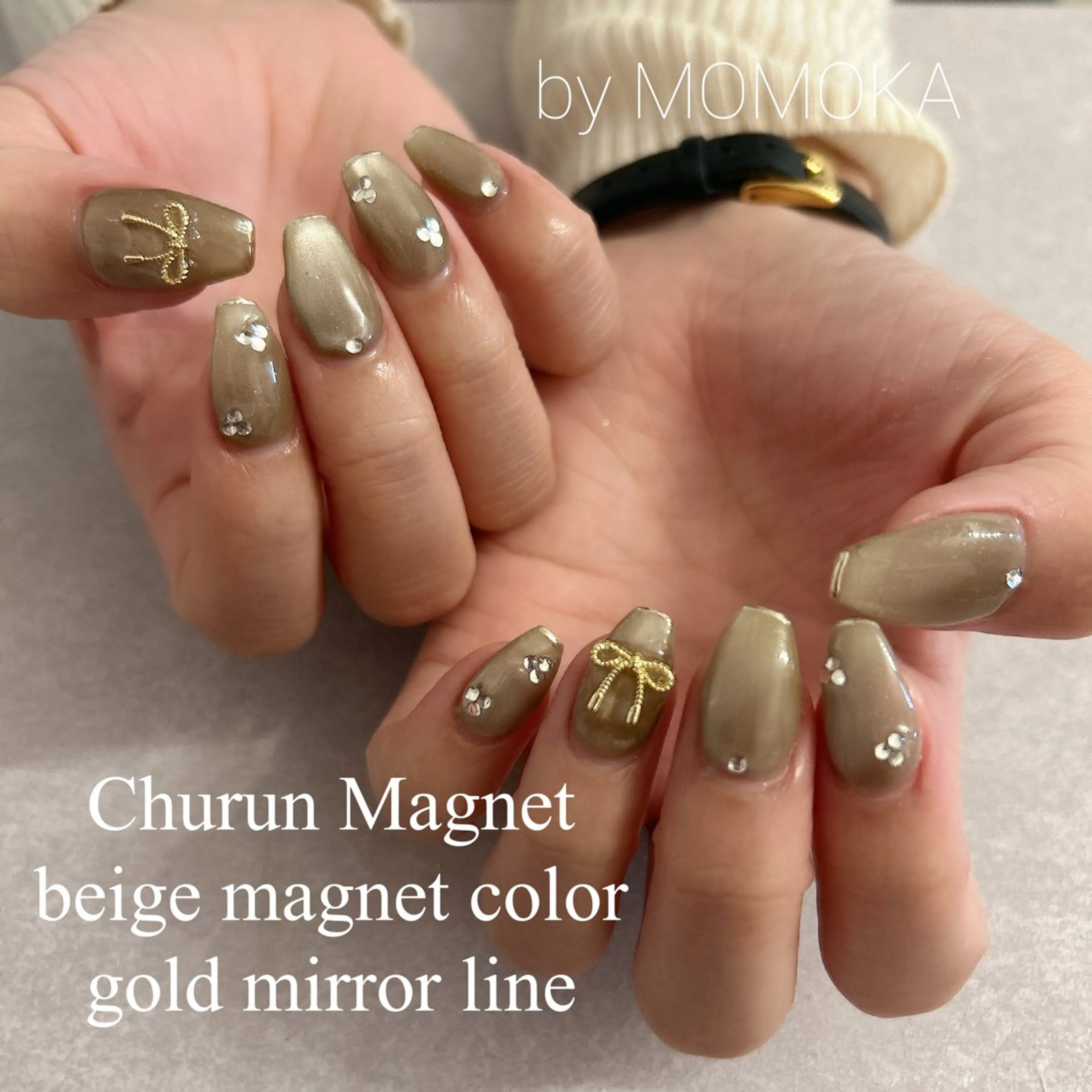 ネイル マグネットネイル リボン ハンドネイル Momo nailsalonのネイルデザイン