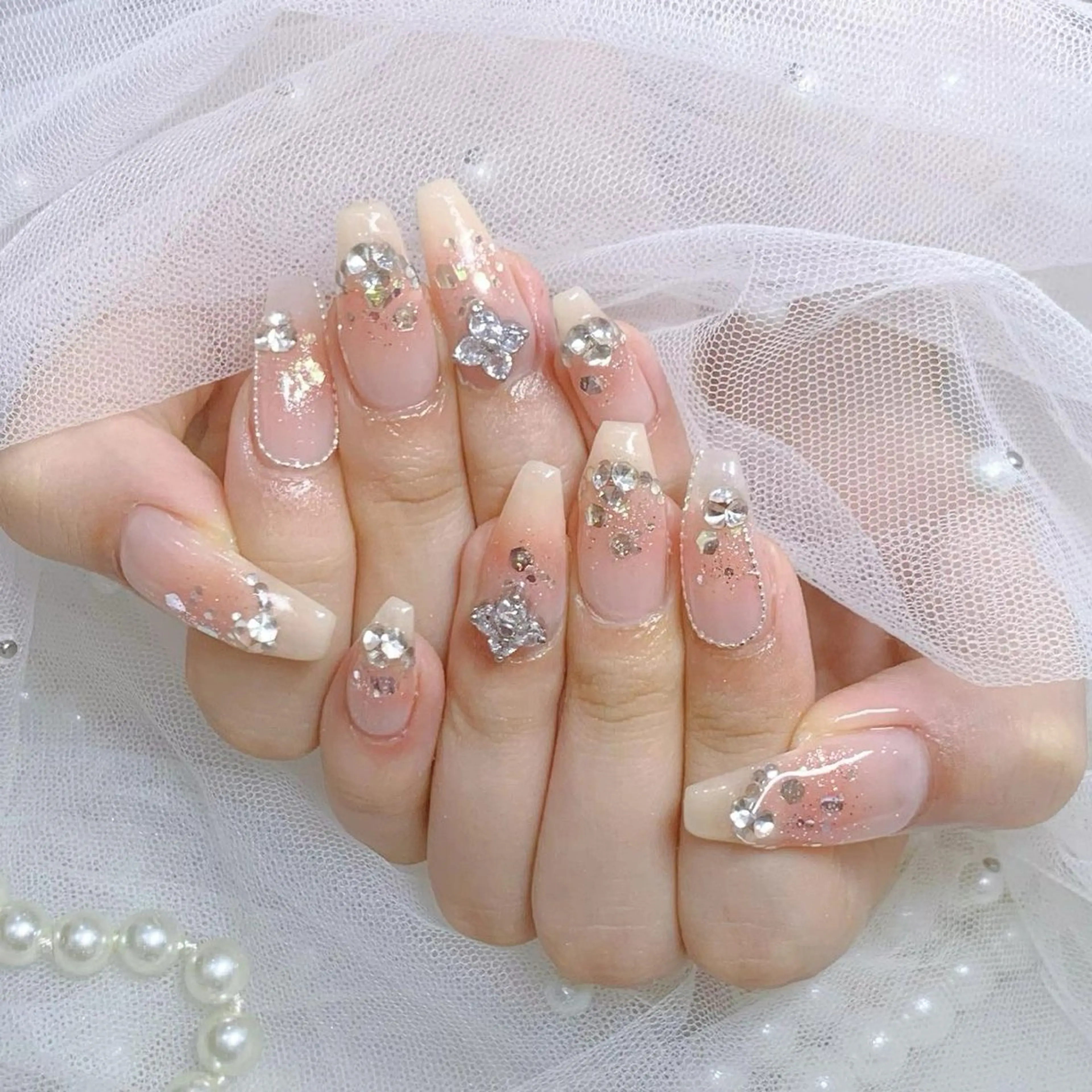 ネイル 長さ出し フレンチネイル グラデーション 卒業式 マグネットネイル ハンドネイル MIHANA HIKARIのネイルデザイン