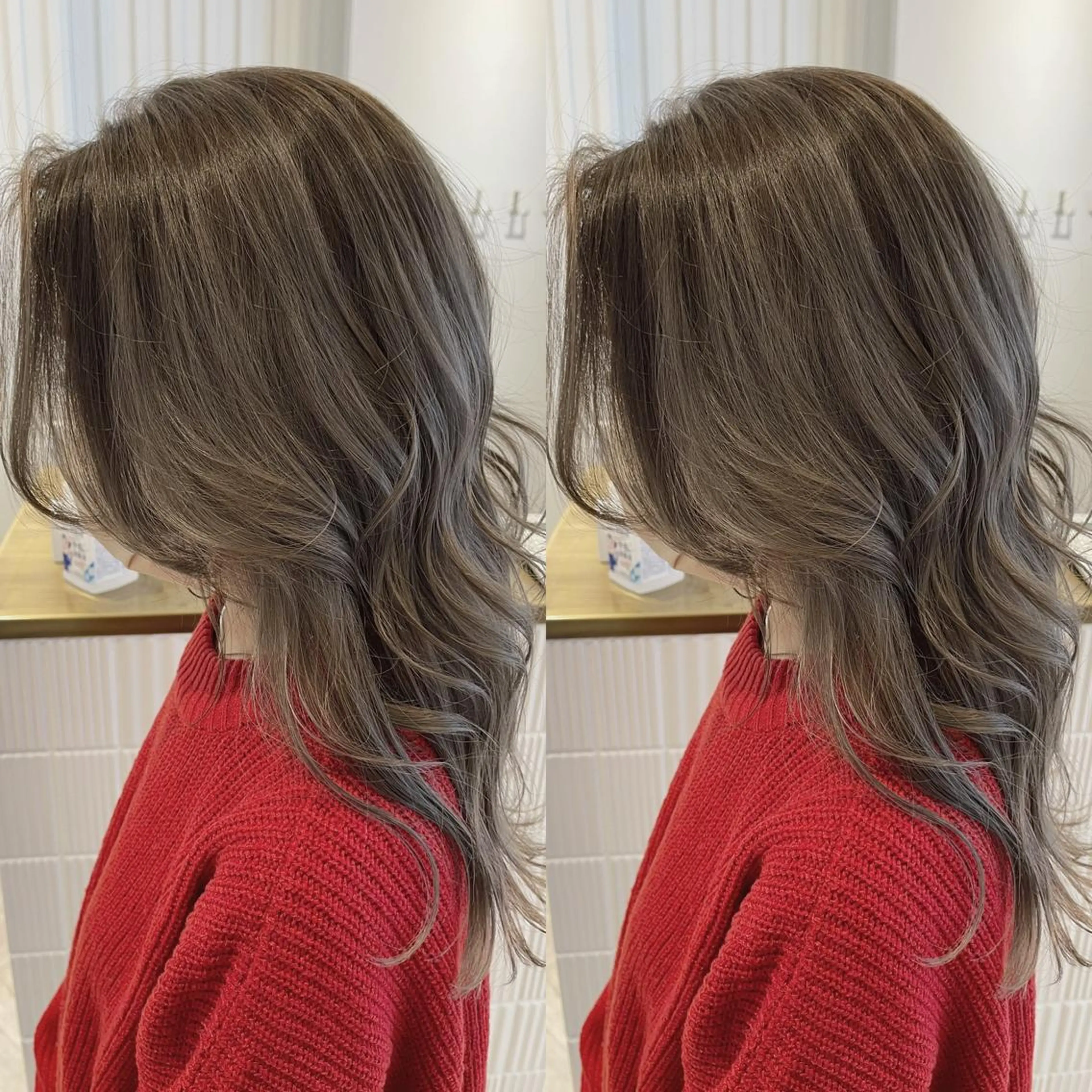 セミロング カラー グレージュ シルバー シルバーグレージュ 佐々木 裕一のヘアスタイル