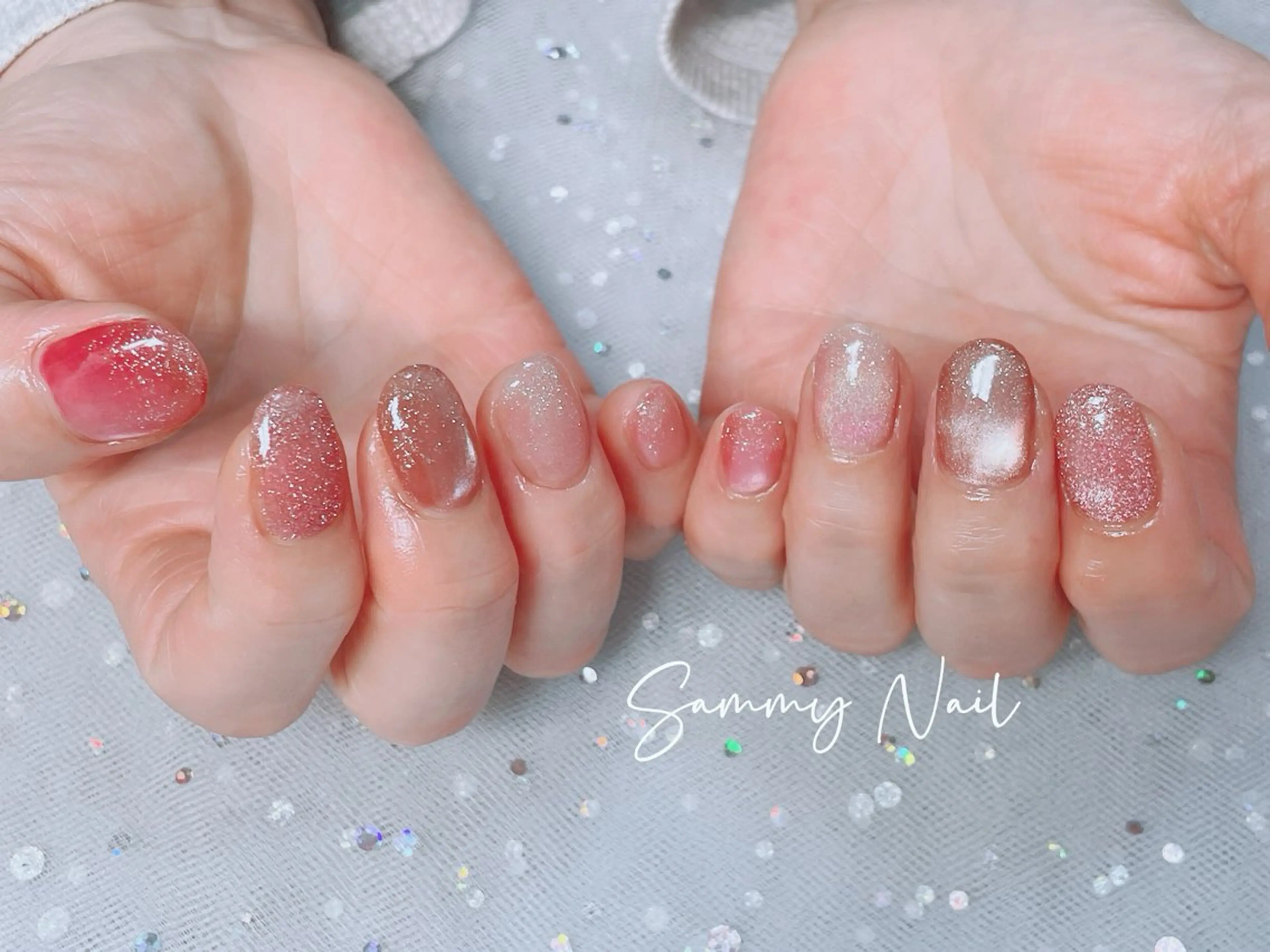 ネイル グラデーション ラメ(グリッター) ラメグラデーション マグネットネイル ハンドネイル Sammy Nailのネイルデザイン