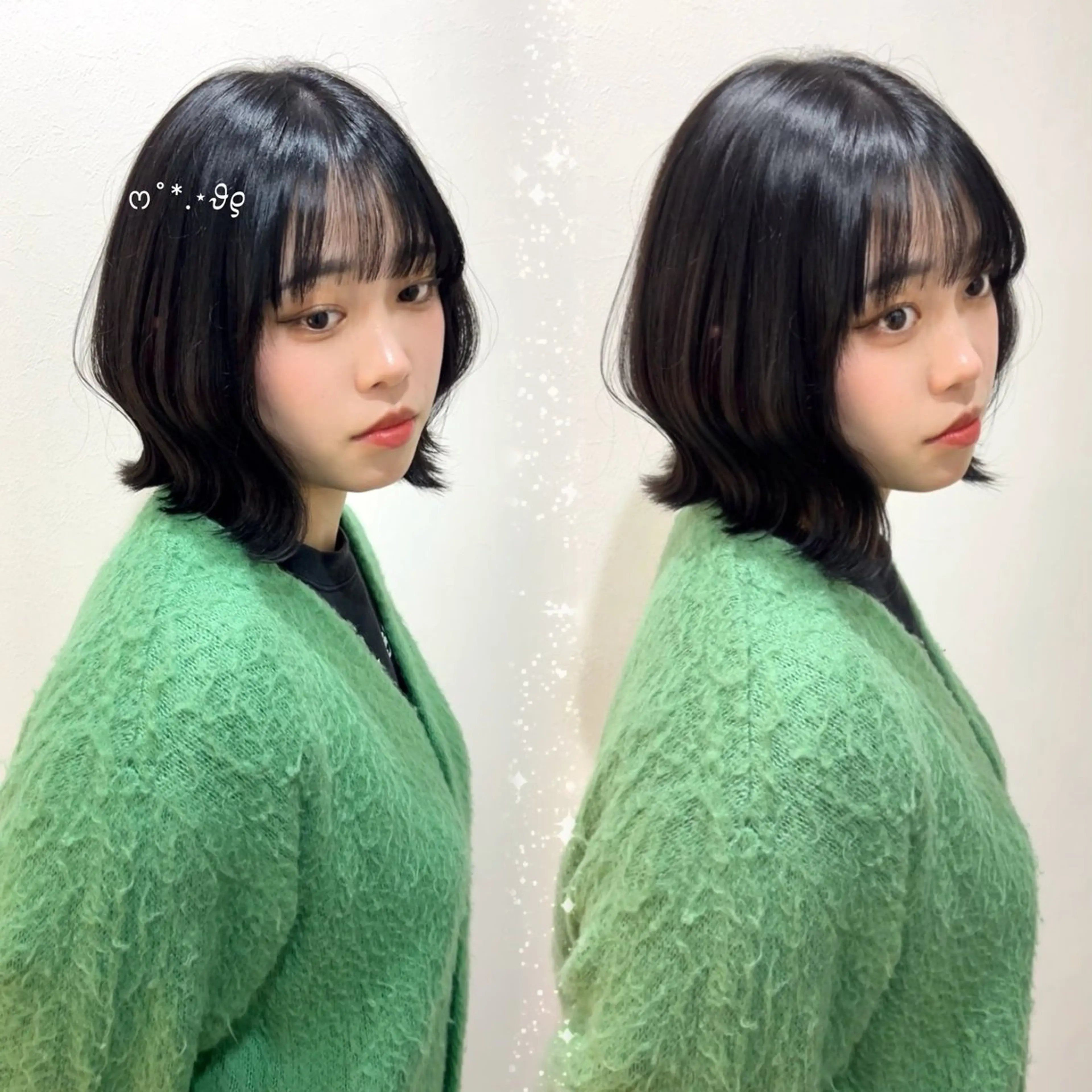 ミディアム カット ヘアカラー トリートメント 𝜗𝜚ブリーチ ／レイヤー𝜗𝜚のヘアスタイル