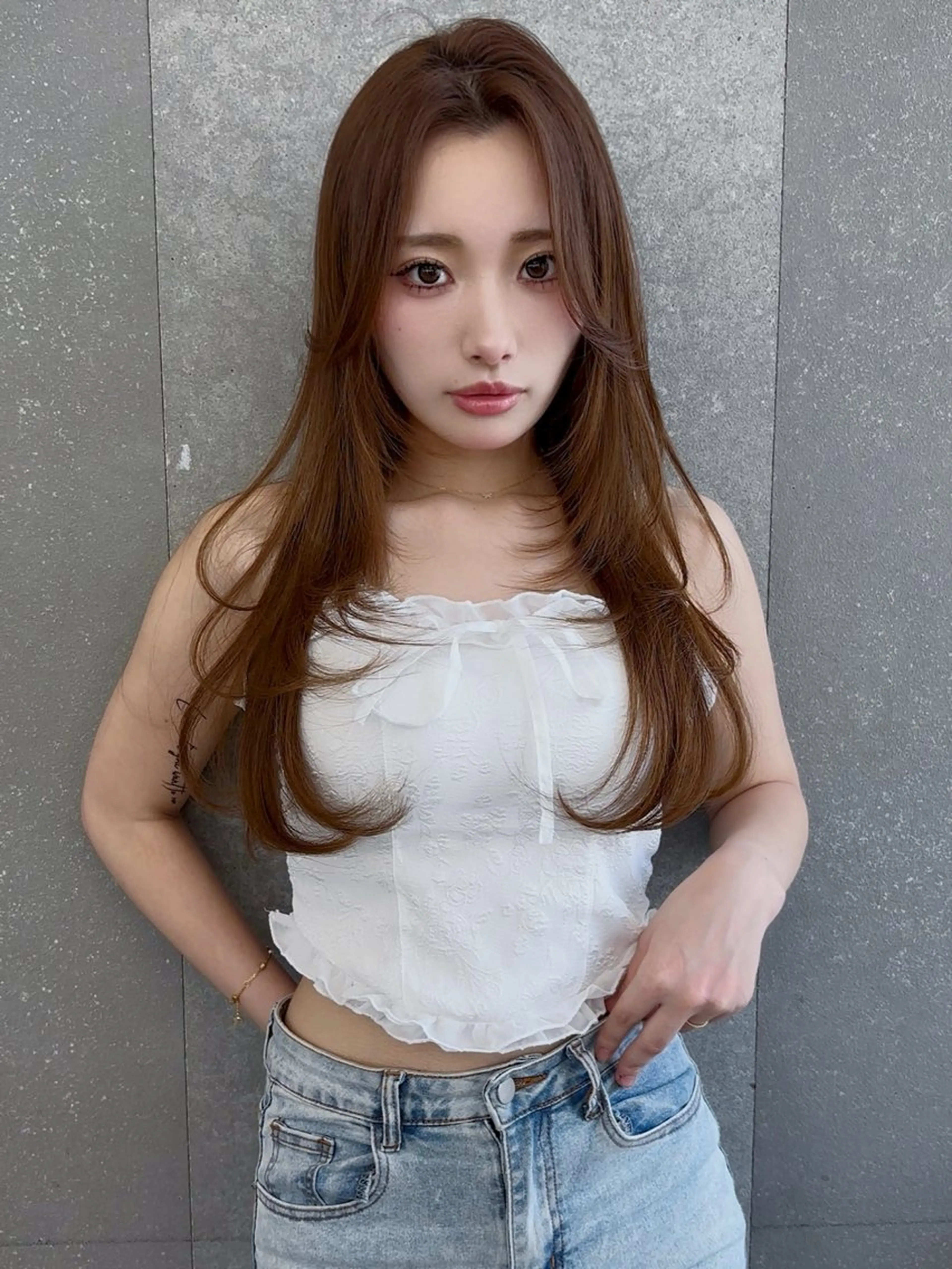 ミディアム カラー ベージュカラー レイヤーカット 縮毛矯正 【博多髪質改善】 吉村　清志のヘアスタイル