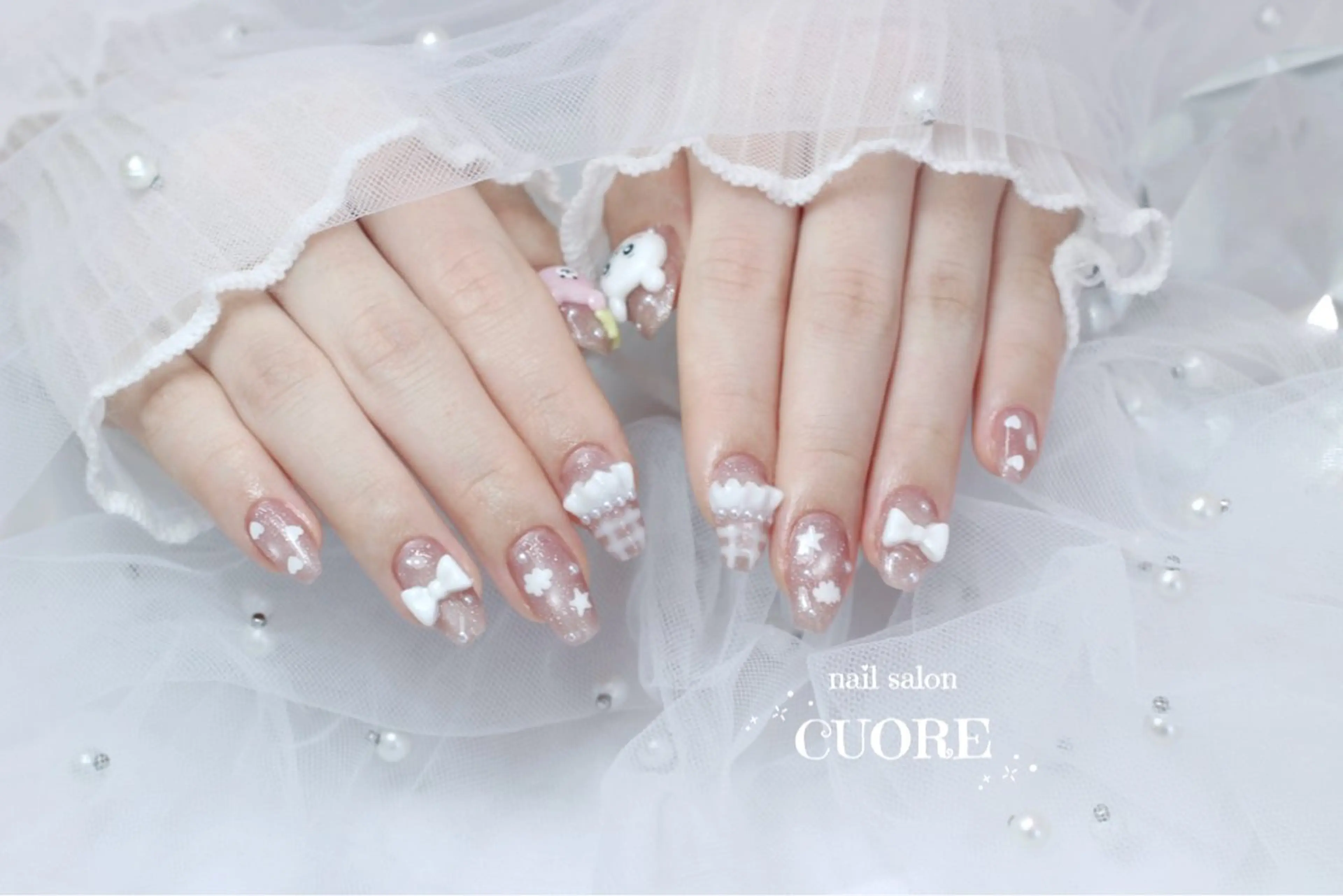 ネイル フラッシュネイル フラッシュマグ マグネットネイル 持ち込み リボン ハンドネイル nail salon CUOREのネイルデザイン