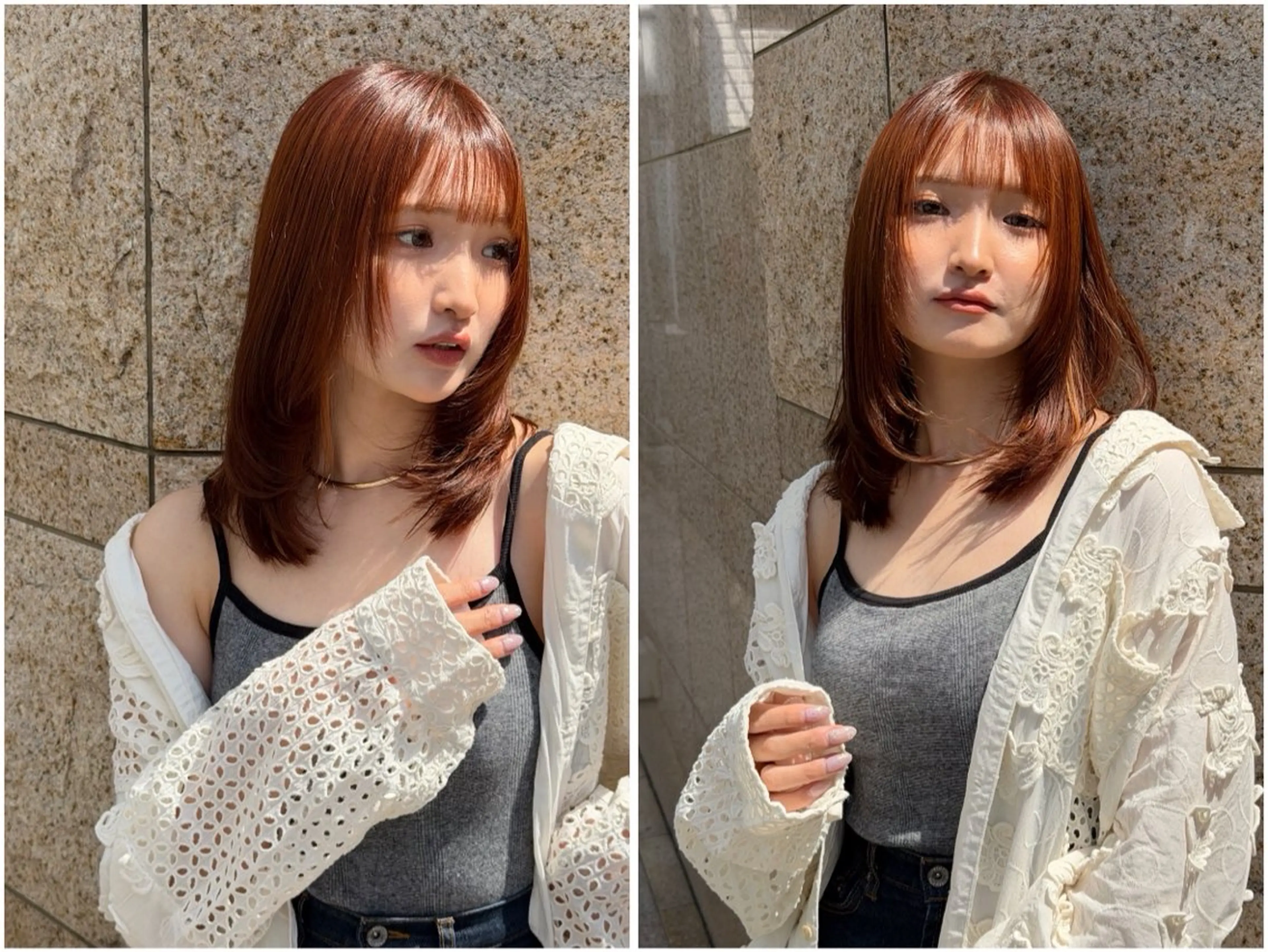 ミディアム カラー オレンジ レイヤーカット 早川さな アシスタントのヘアスタイル