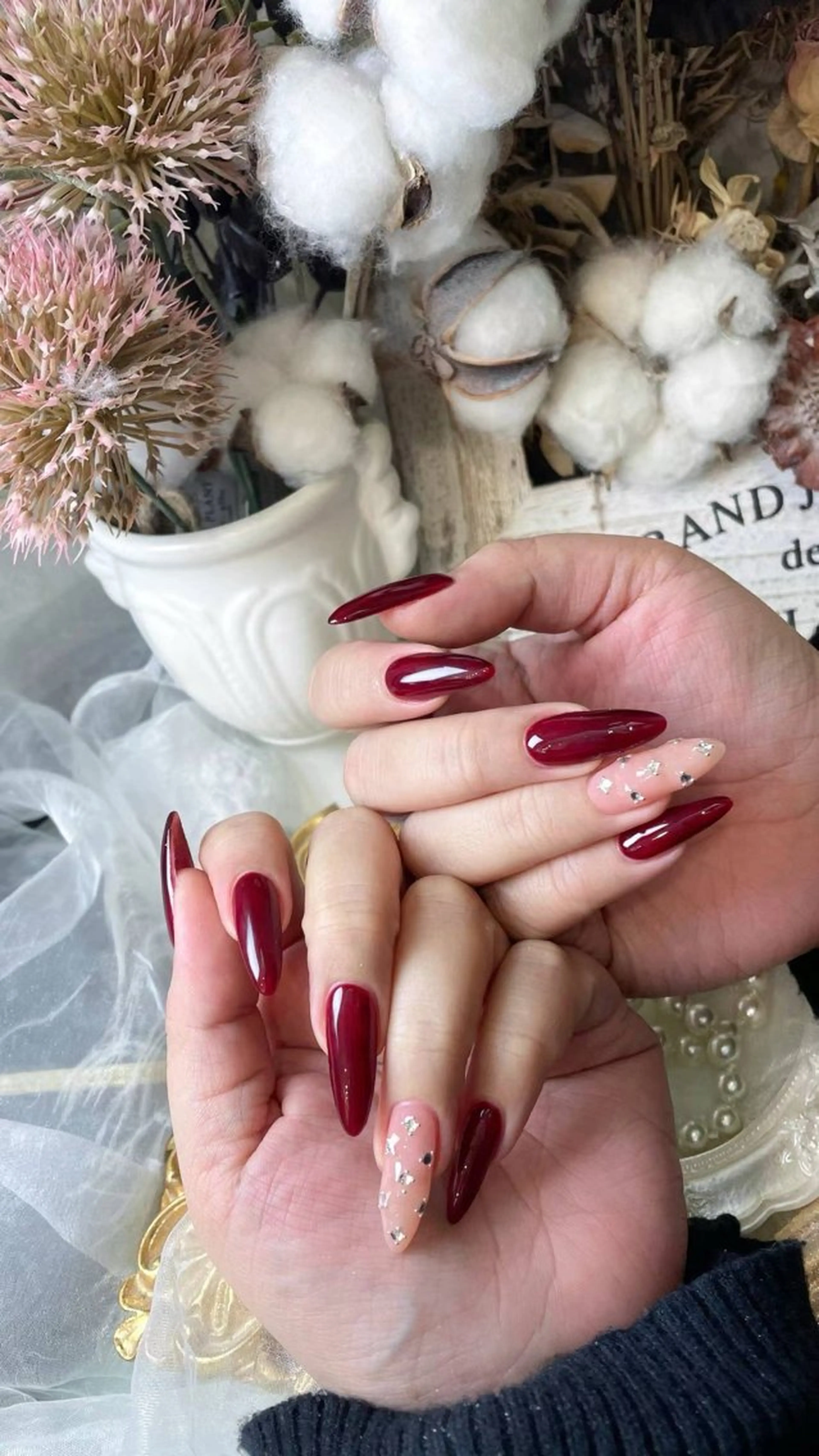 ネイル アートネイル ボルドー フラワーネイル フットネイル ジェルネイル Babarla nailのネイルデザイン