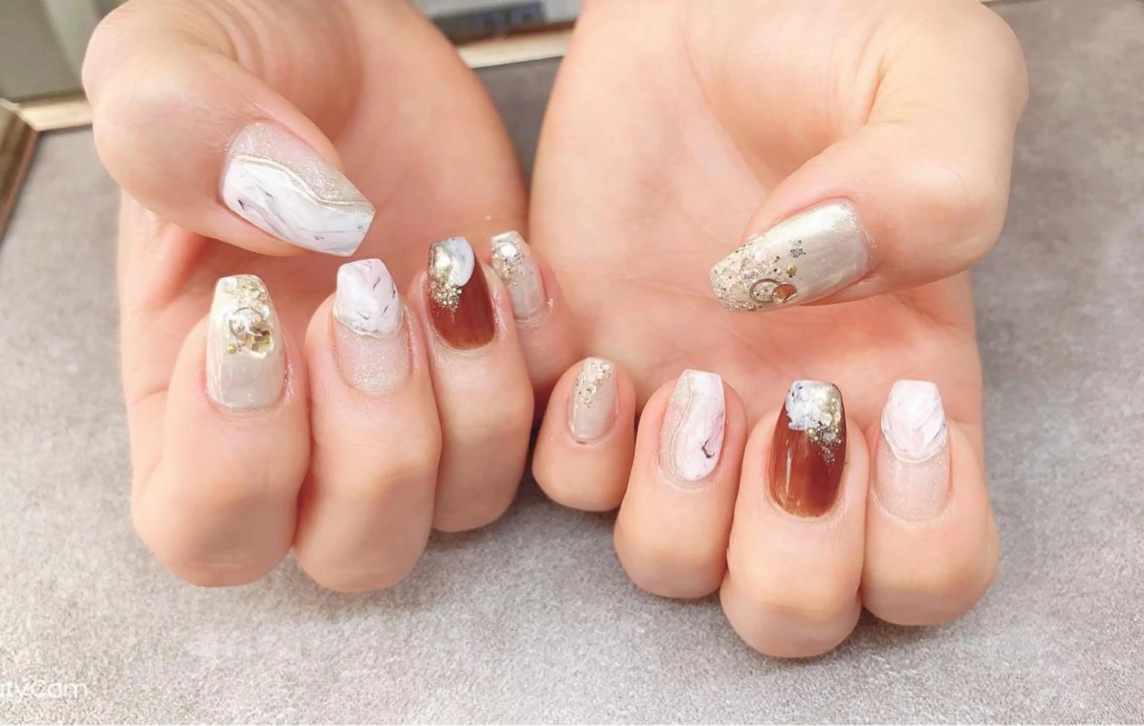 ネイル ブラウン ジェルネイル ハードジェル ロングネイル ミラーネイル Lilas Nailのネイルデザイン