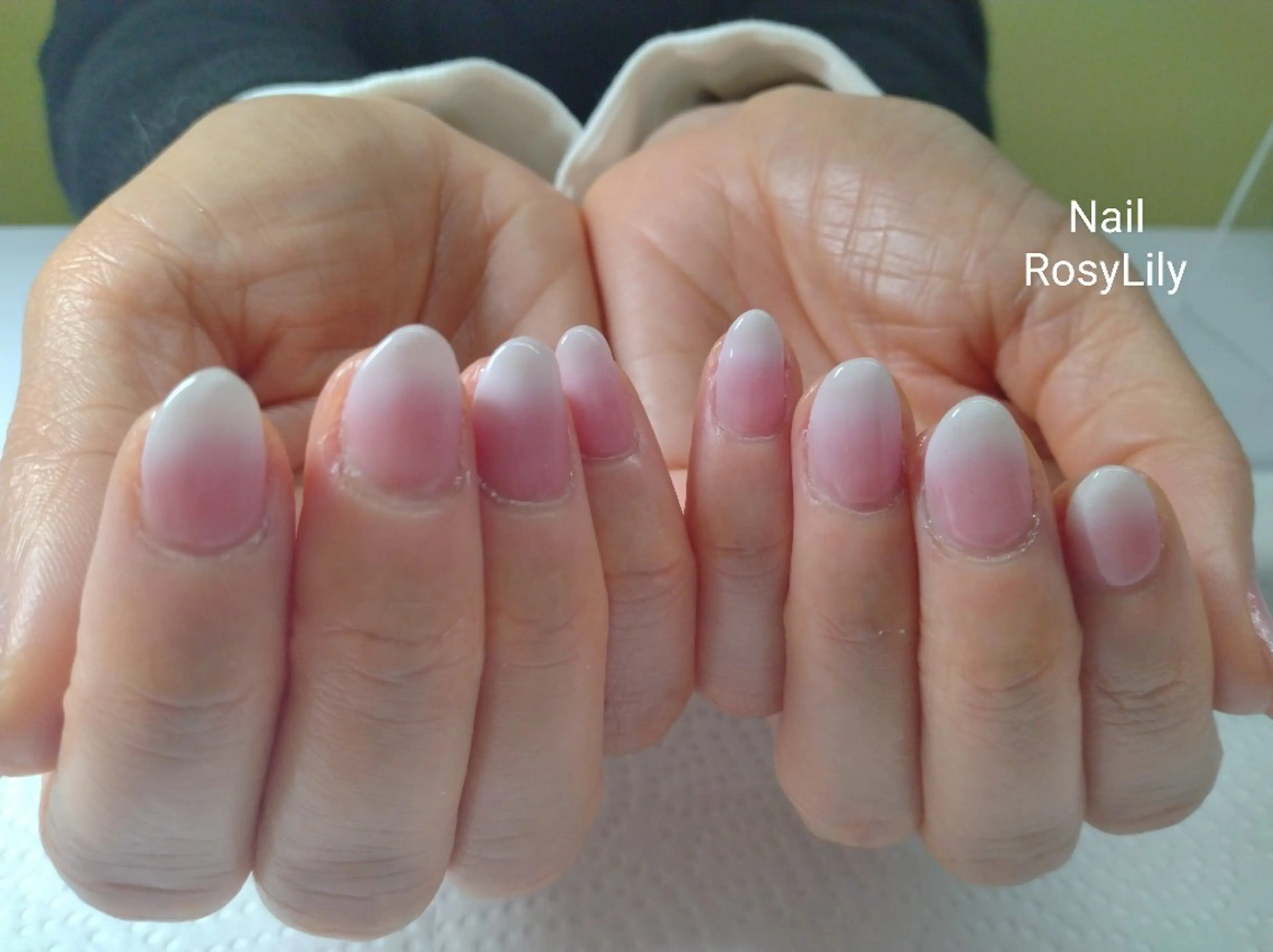 ネイル グラデーション ホワイト ハンドネイル ハンドケア プライベートサロン RosyLily所属・プライベートサロン Rosy Lilyのネイルデザイン