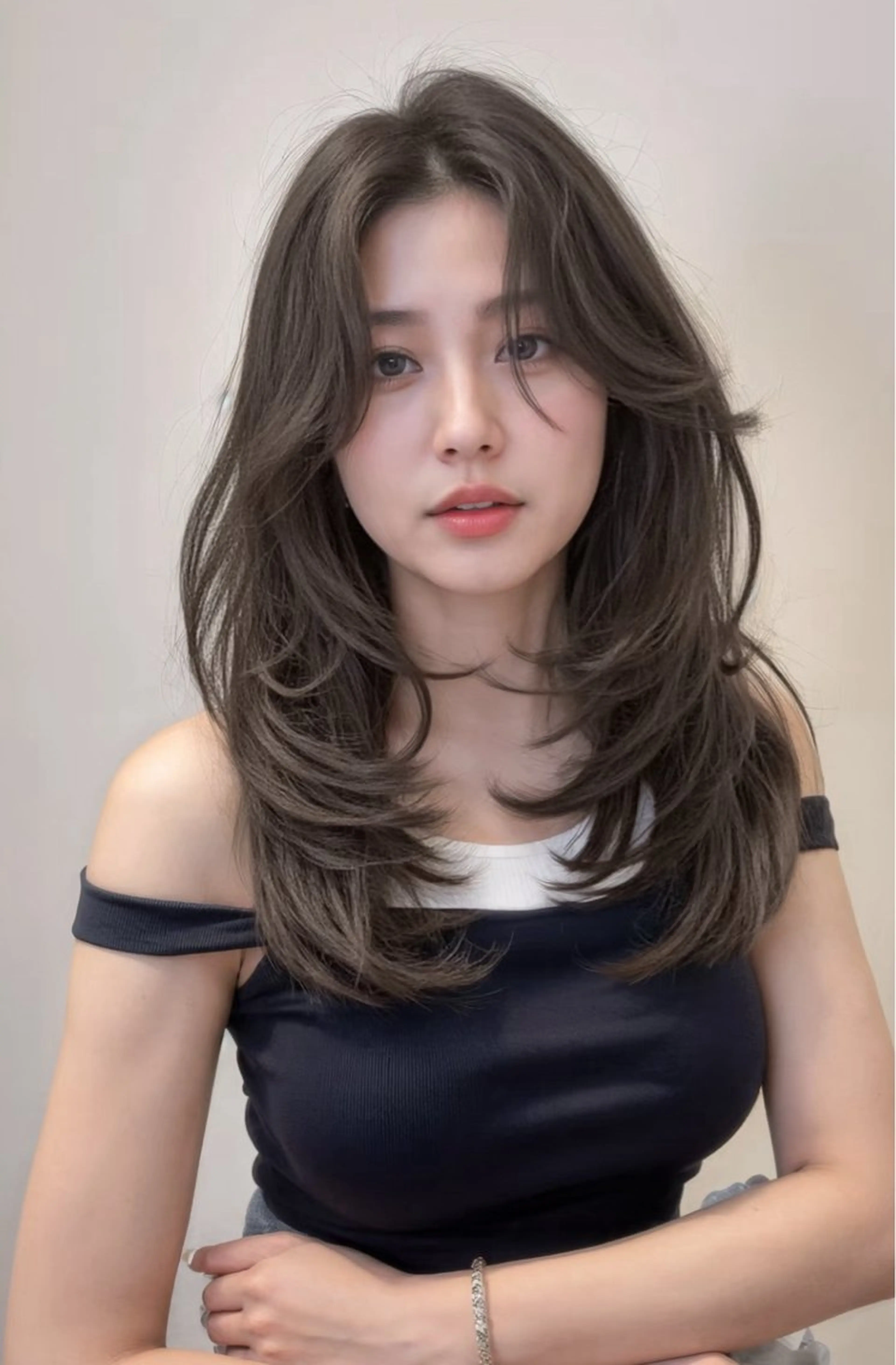 ロング カラー 韓国風ヘア レイヤーカット 小顔カット カット ヘアカラー トリートメント ヘアセット 韓国風レイヤーカラー ライムのヘアスタイル