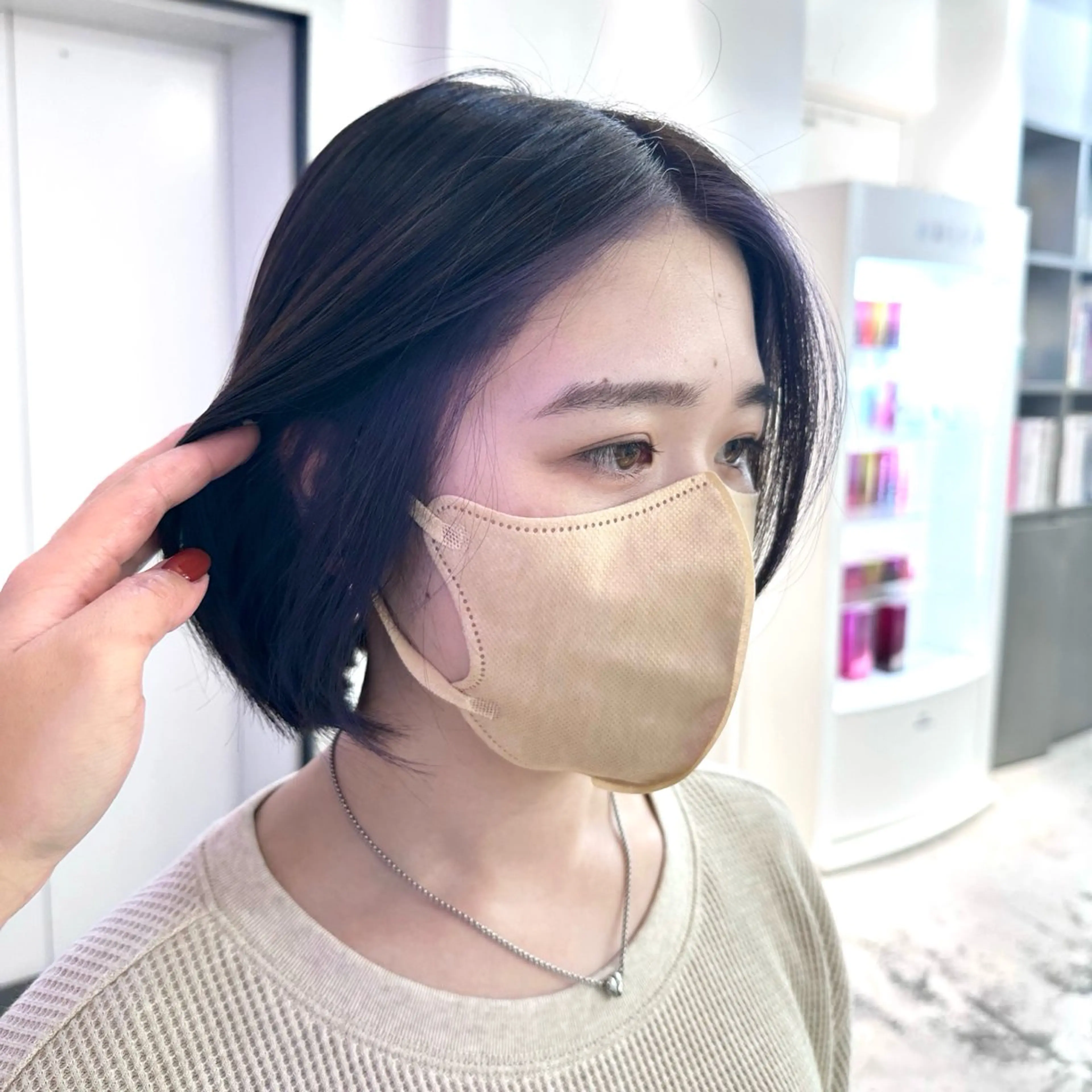 ミディアム カラー ミストバング ブルーカラー ブルーラベンダー  フェイスフレーミング ラベンダーカラー 🎀モテ暖色× エクステ🎀あかりのヘアスタイル