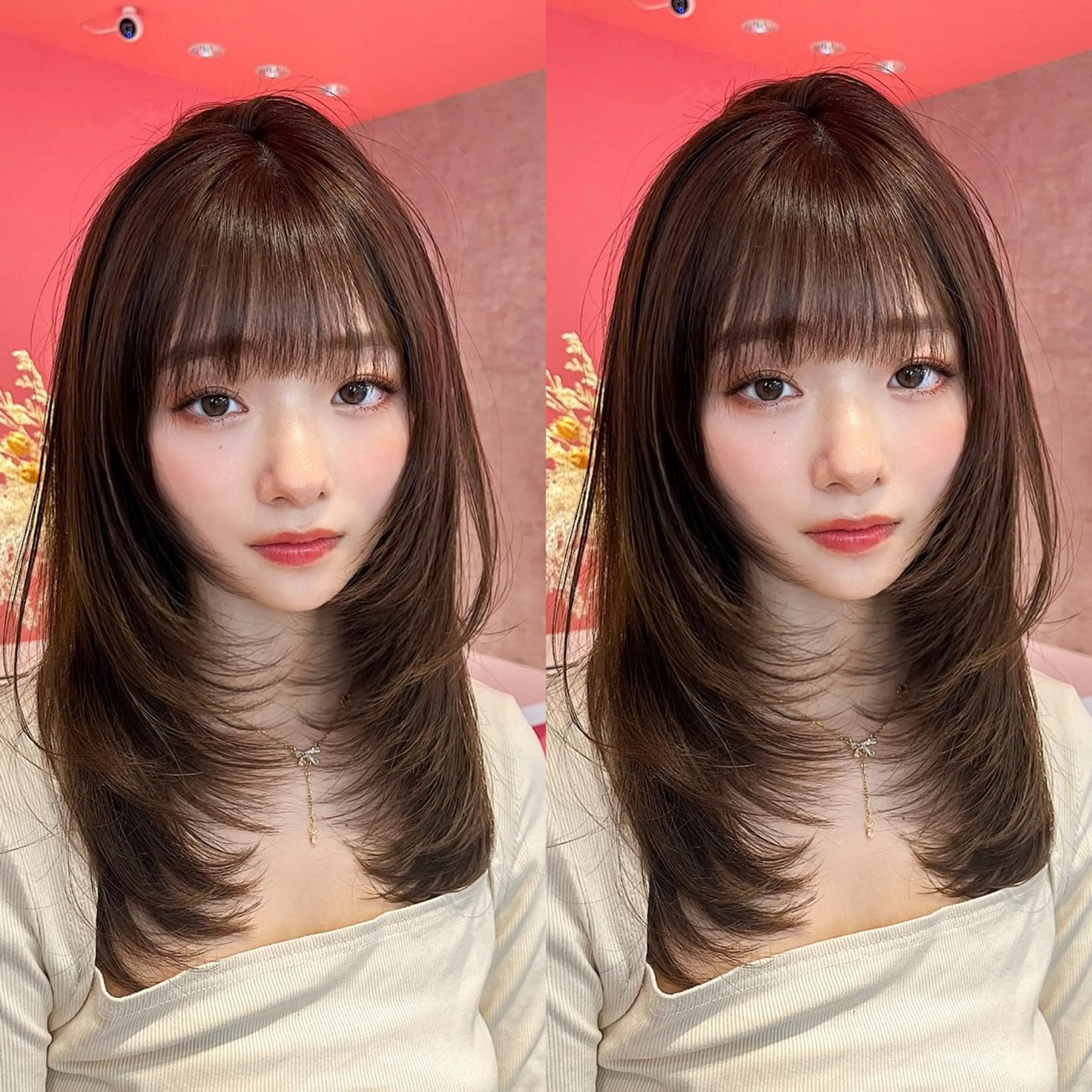 ミディアム カラー ミディアムレイヤー グレージュ くびれヘア 顔まわりレイヤー 顔周りカット 山崎/ボブ縮毛矯正 レイヤー髪質改善のヘアスタイル