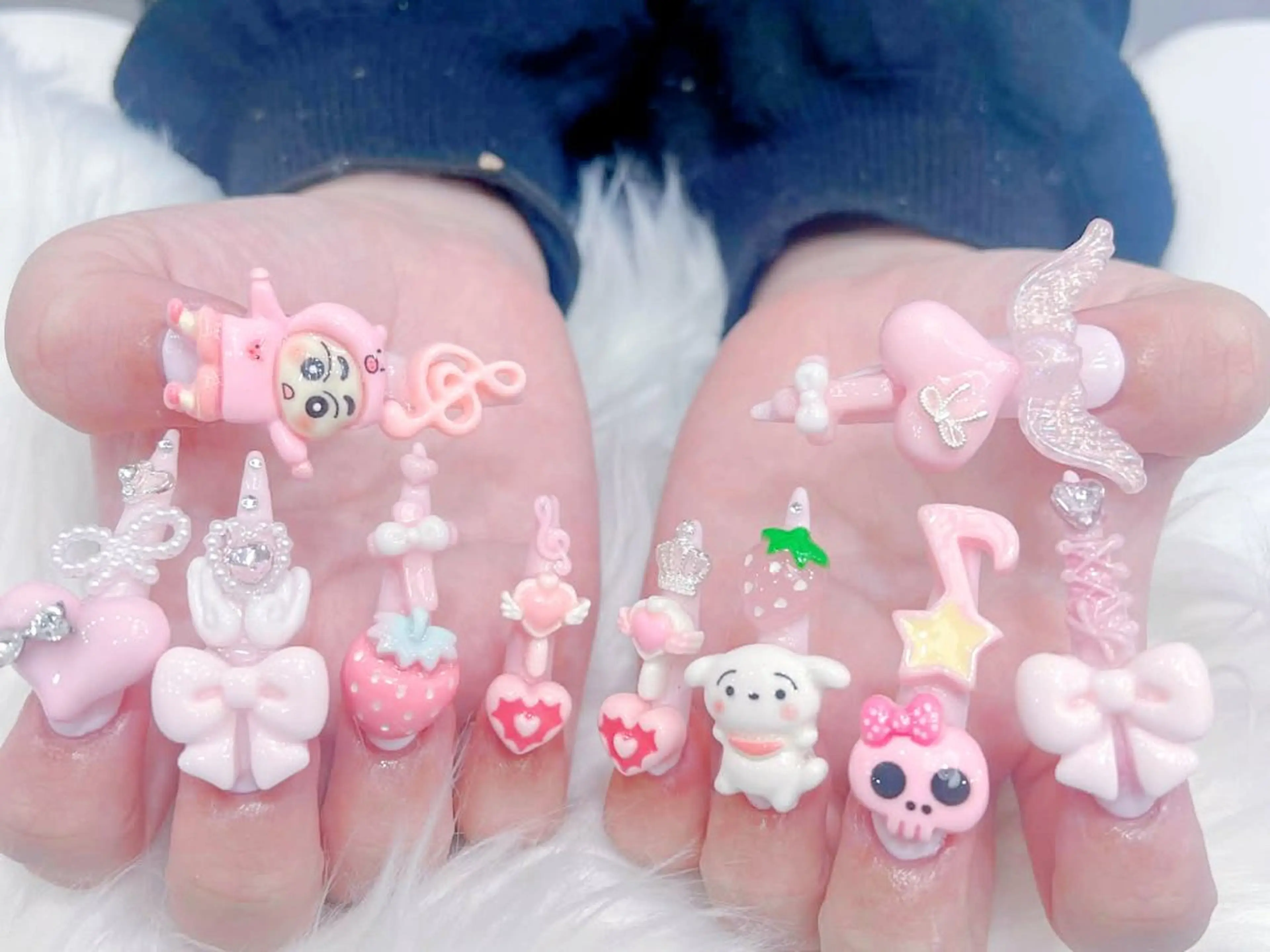 ネイル 成人式 大理石ネイル(マーブル) リボン 夏ネイル ネイルチップ ハンドネイル MoMoA Nail ネイル長さ出し専門店のネイルデザイン