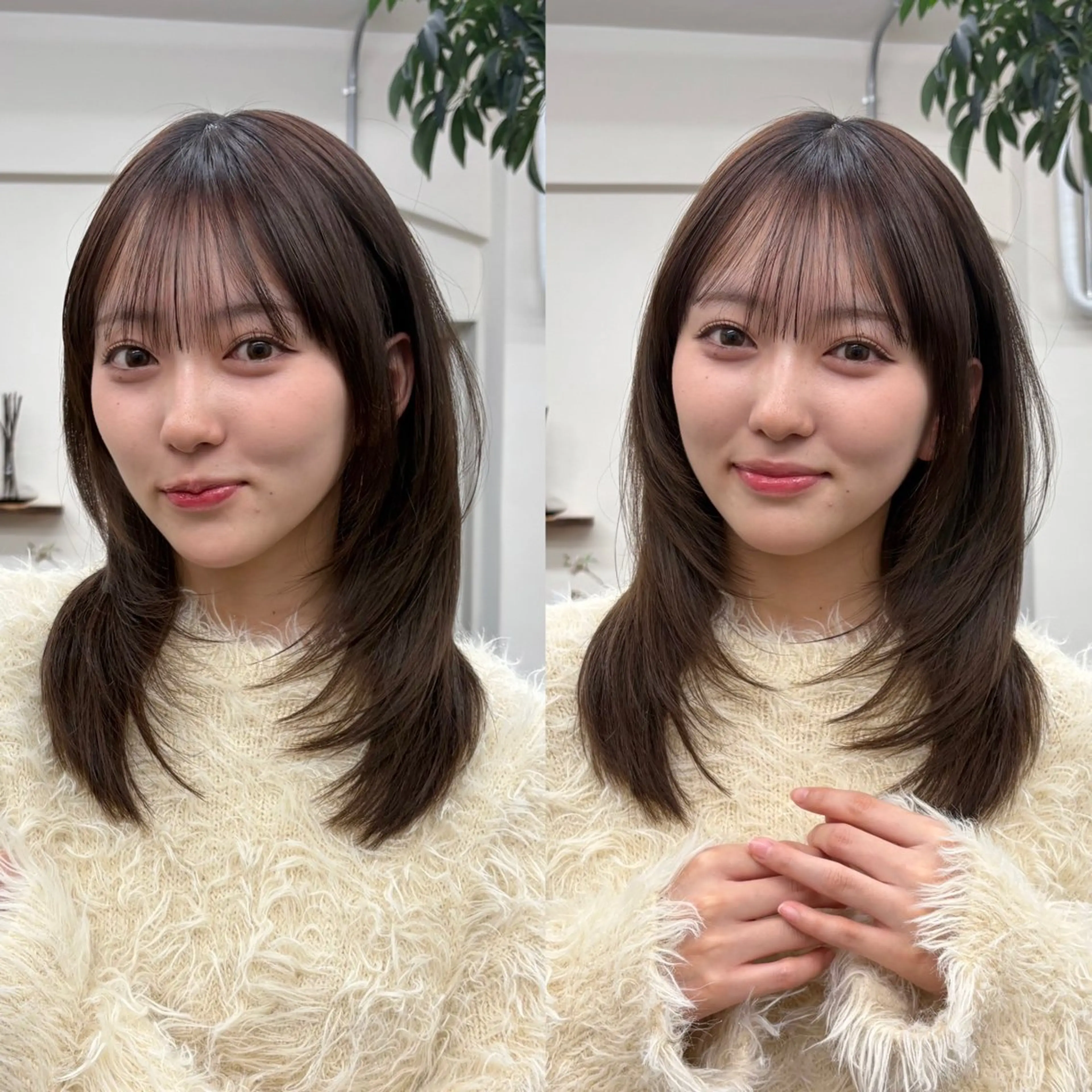 ミディアム カット ヘアカラー トリートメント 透明感カラー/顔周り カット/ののか💞のヘアスタイル